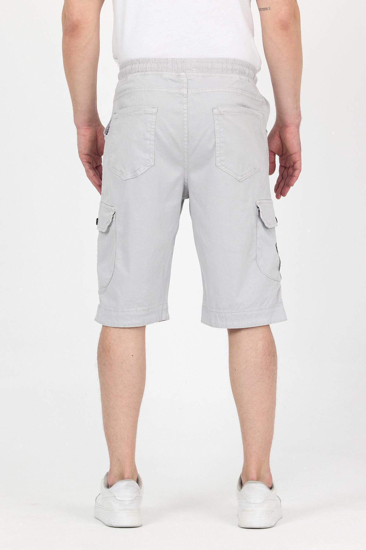DAMGA JEANS-Men's Elastic Waist Summer Sports Cargo Pocket Gray Capri Shorts 5