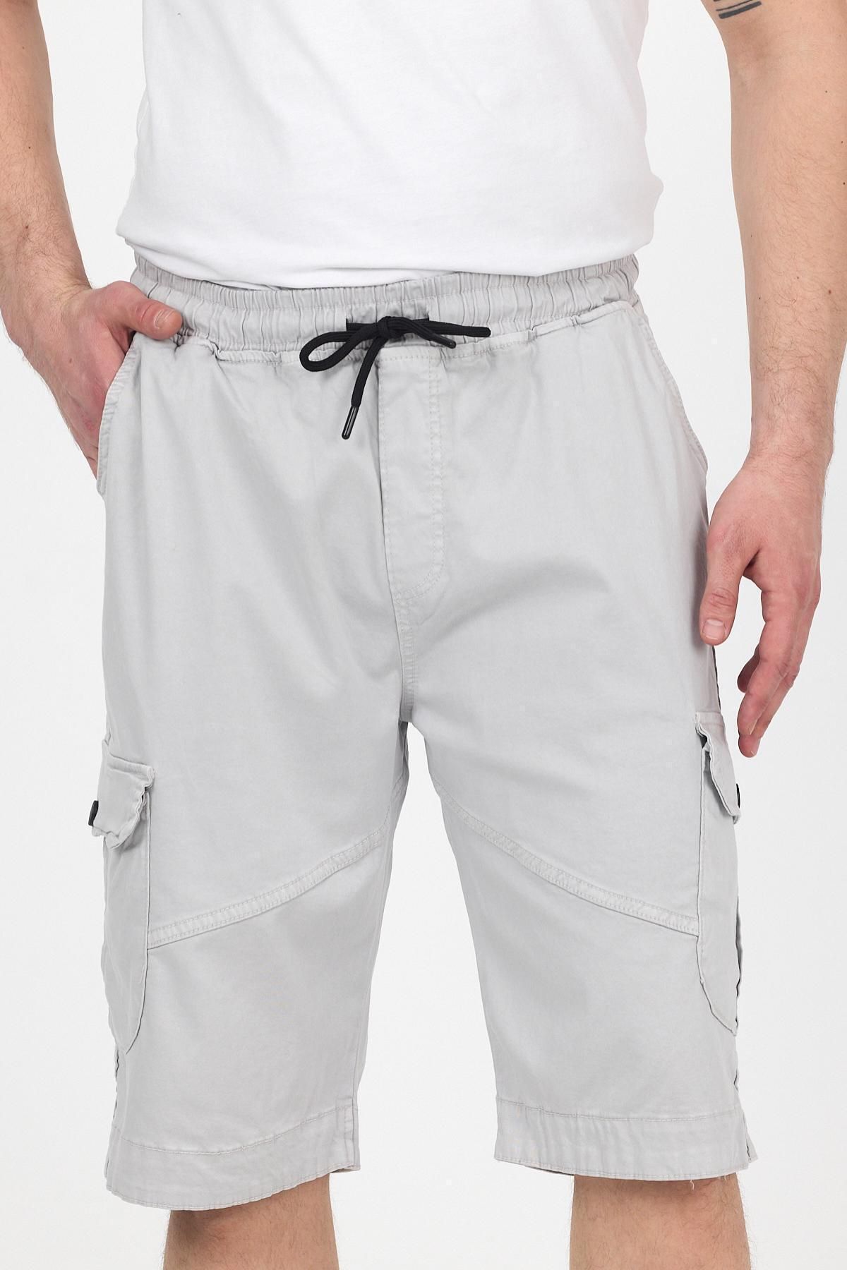 DAMGA JEANS-Men's Elastic Waist Summer Sports Cargo Pocket Gray Capri Shorts 4
