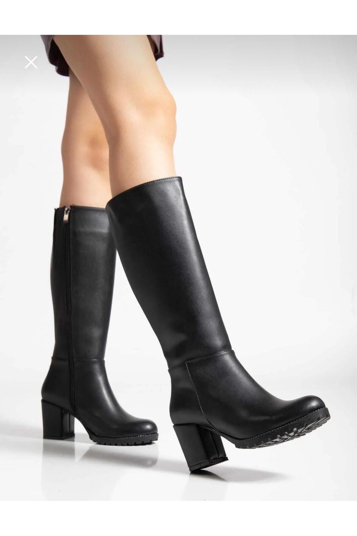 LZ SHOES  kadın siyah Deri çizme - Görsel 4