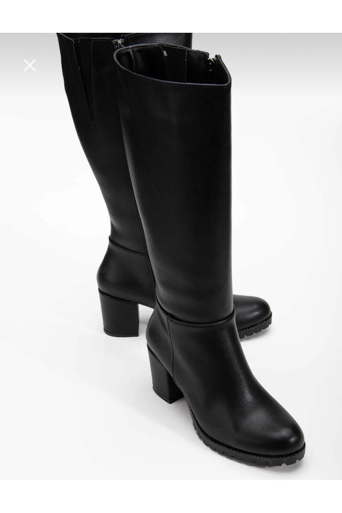 LZ SHOES  kadın siyah Deri çizme - Görsel 3