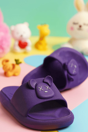 ZOLESSA Kız Çocuk Lila Terlik Kaydırmaz Tabanlı Hayvan Figürlü Günlük Rahat S...