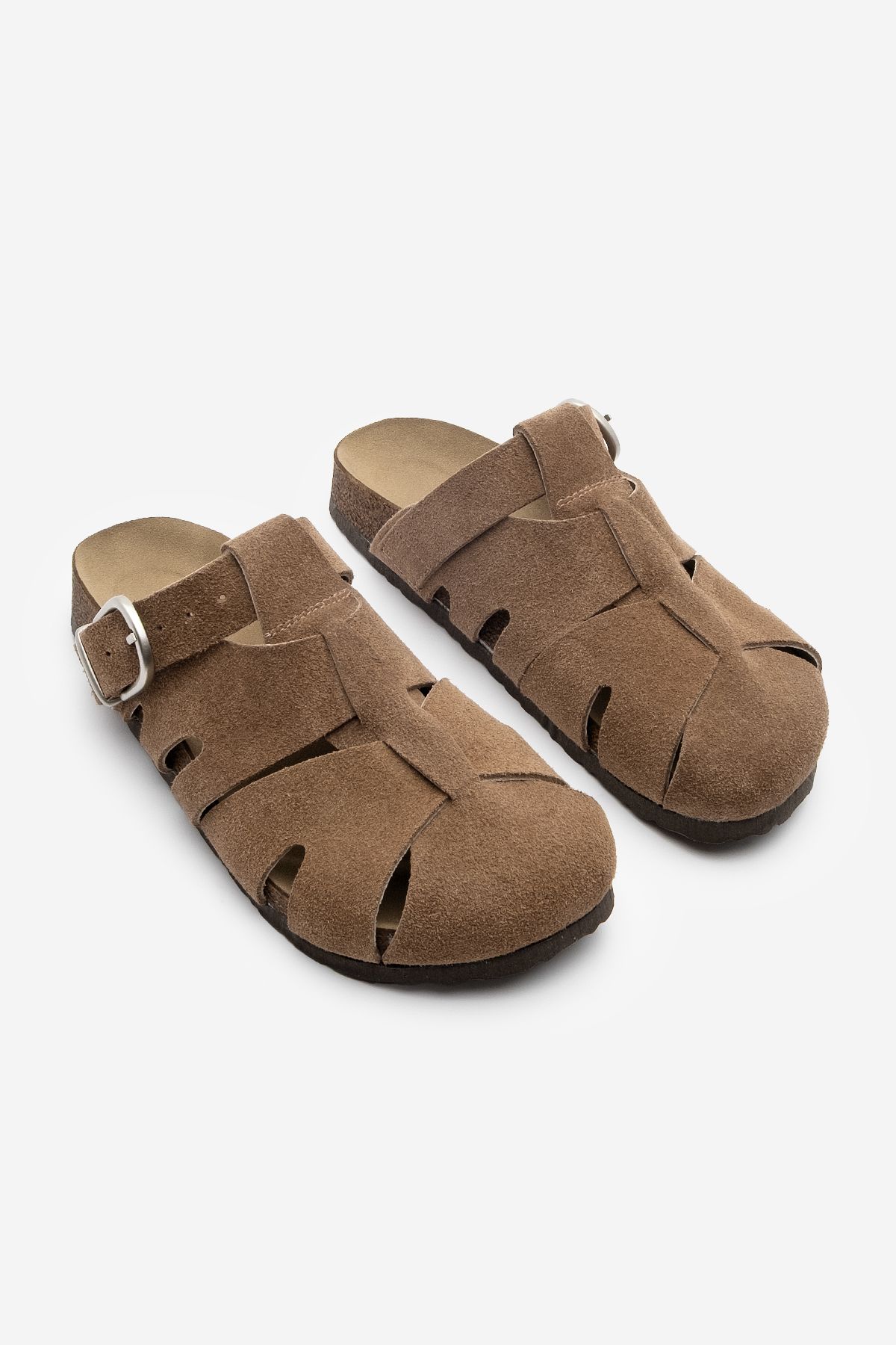 Marjin-Γυναικείες παντόφλες Tan Suede - Γνήσιο δέρμα, Κλειστό Μπροστινό Σχέδιο, Casual Yolis 5
