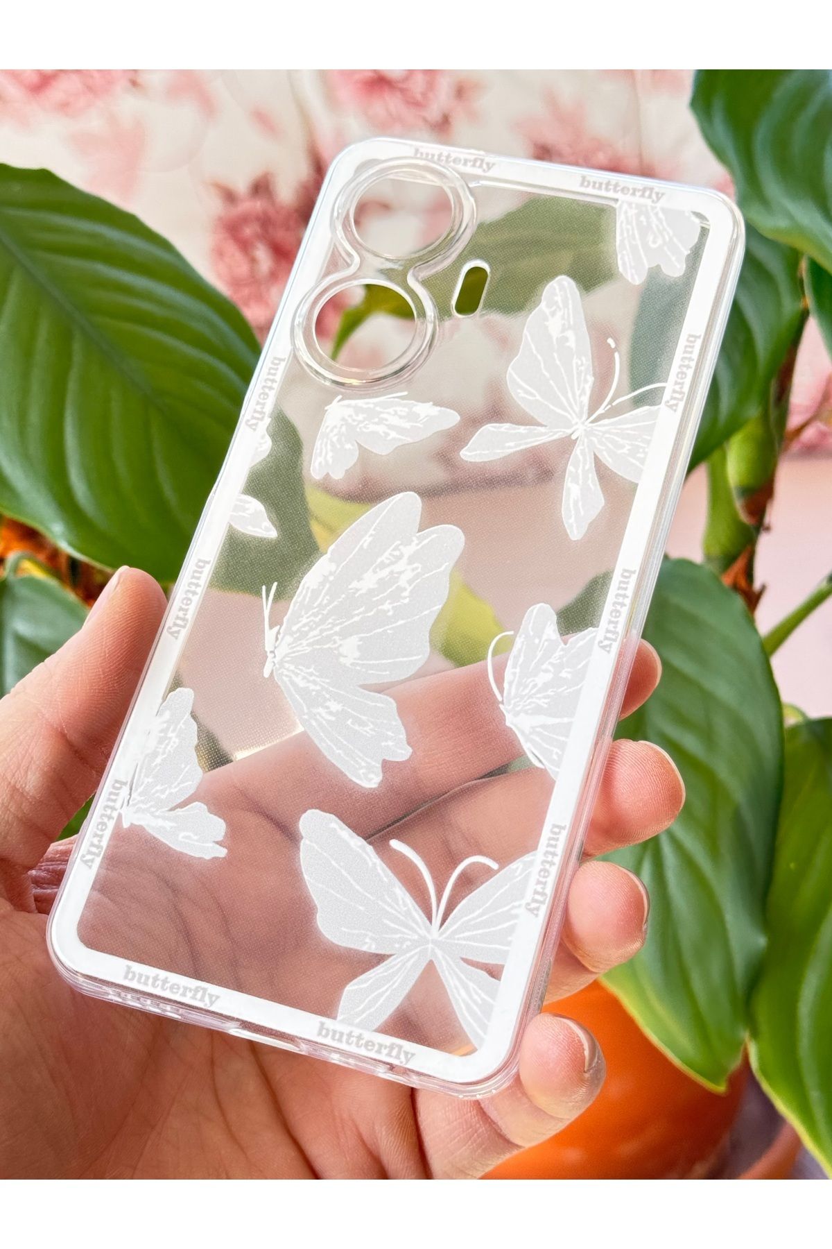 Fibaks-Realme C55 Compatible Case Designed Patterned Camera Protection Transparent Butterfly Flexible Soft Silicone Cover 5