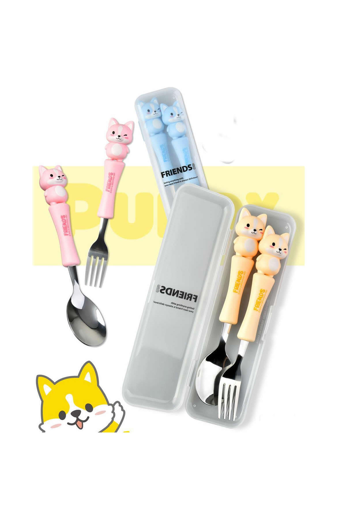 jojobebek Mavi Renk Kedi Figürlü Premium Çocuk BPA Free Paslanmaz Çelik Uçlu Çatal-Kaşık Set 24+ Ay fotoğrafı 3 (önizleme)