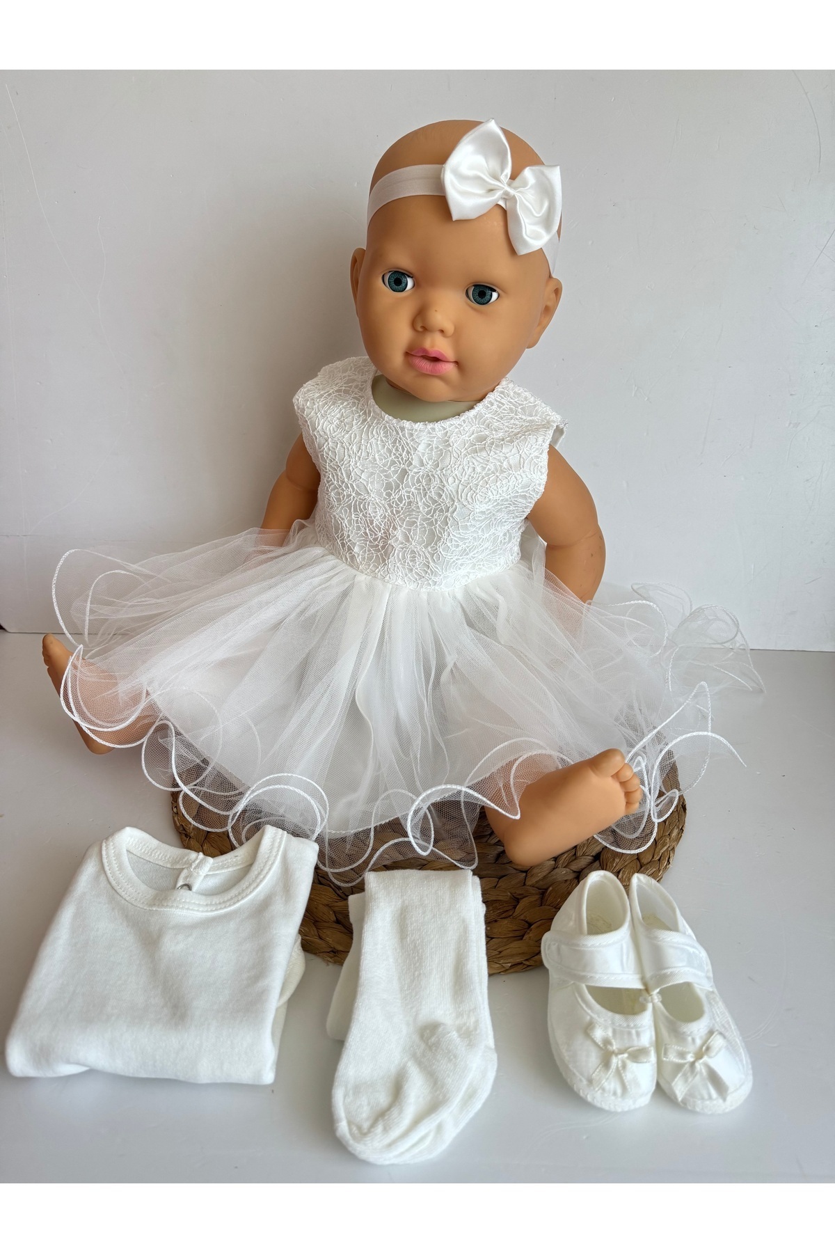 PİLEKİ BABY 0 4 Ay ( 5 Parça ) Yenidoğan Bebek Mevlüt Elbisesi Prenses Elbise Dantelli Gelinlik Elbise fotoğrafı 5 (önizleme)