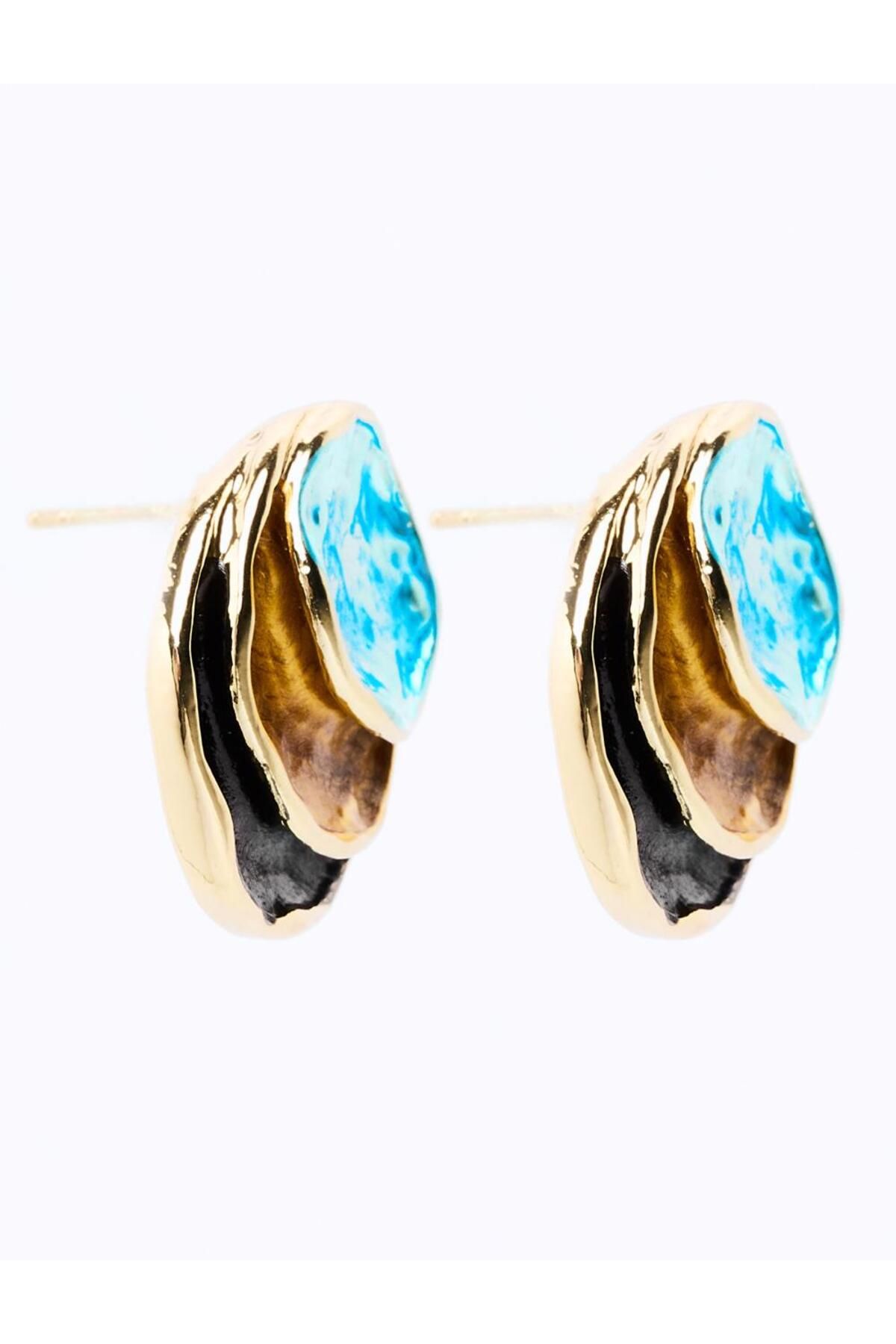 Jimmy Key-Turquoise Enamel Detailed Round Figured Earrings 4
