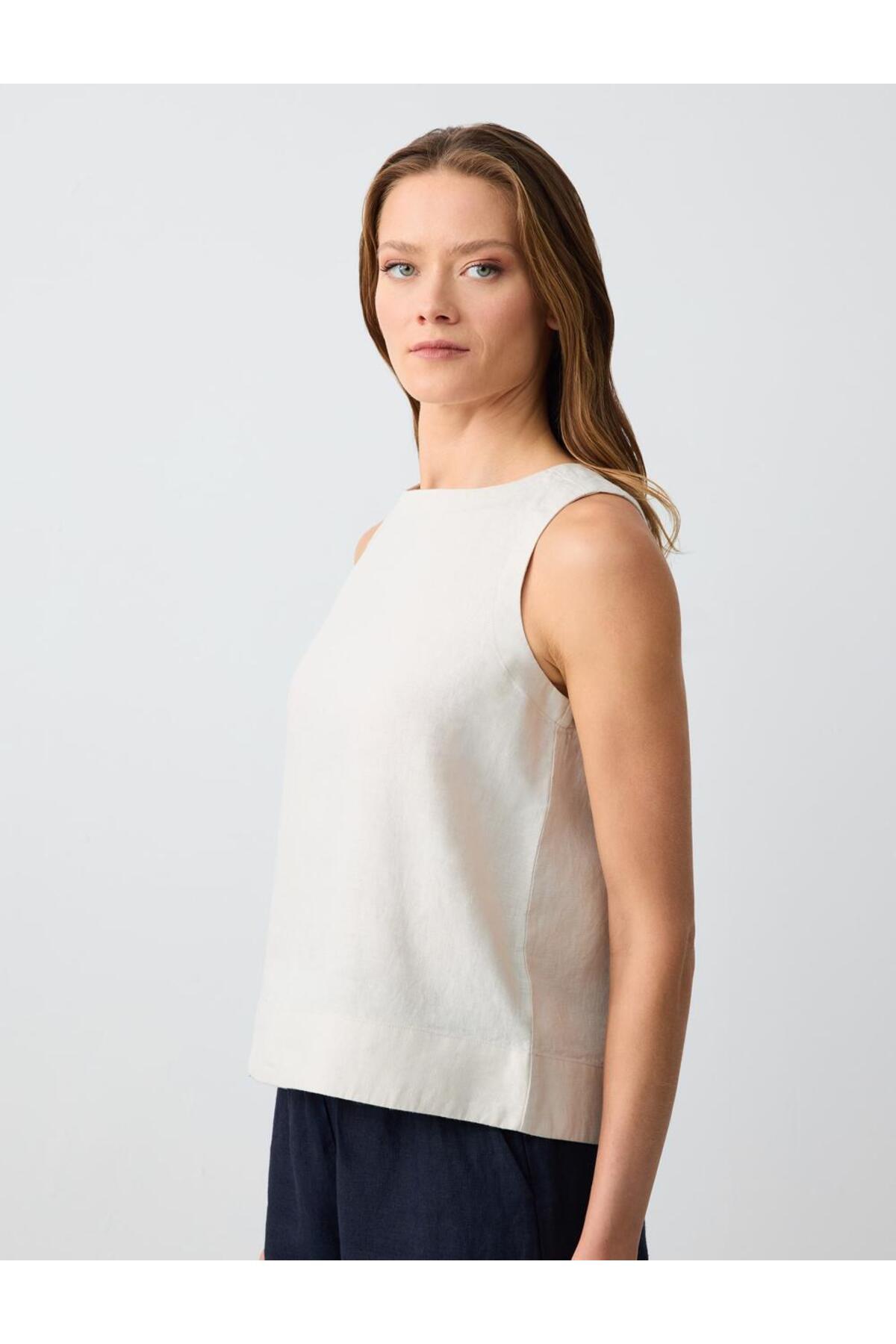 Jimmy Key-Stone 100% Linen Round Neck Sleeveless Woven Blouse 3