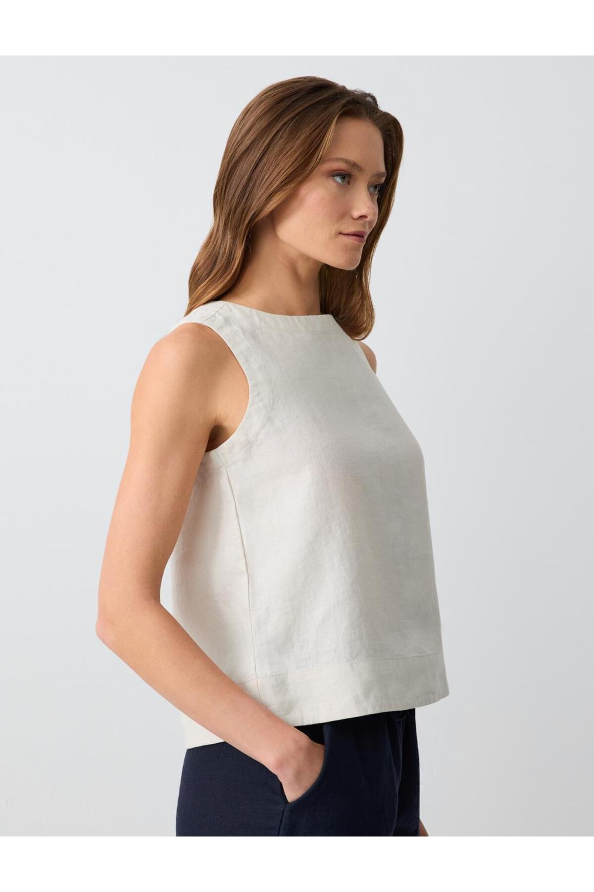 Jimmy Key-Stone 100% Linen Round Neck Sleeveless Woven Blouse 4