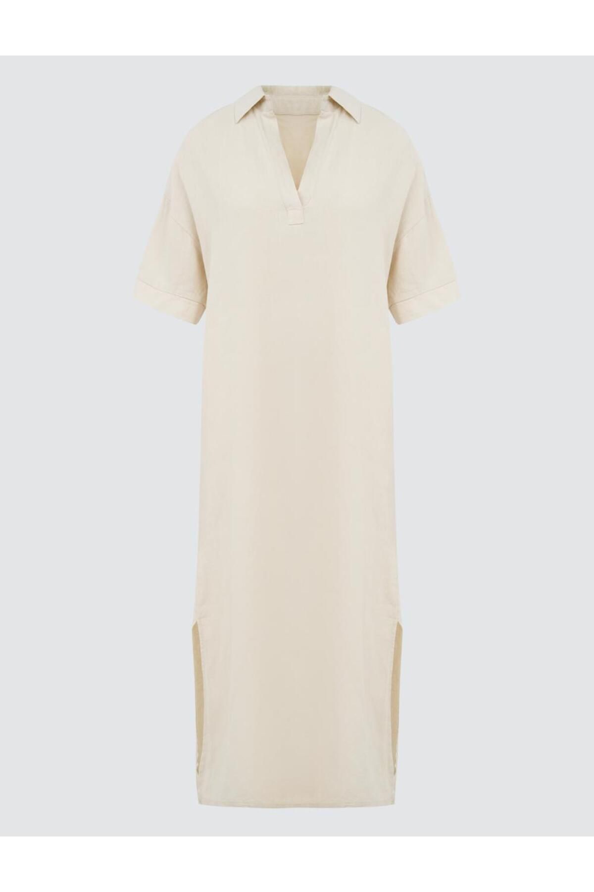 Jimmy Key-Stone 100% Linen Relaxed Cut Shirt Collar Short Sleeve Midi Dress 7