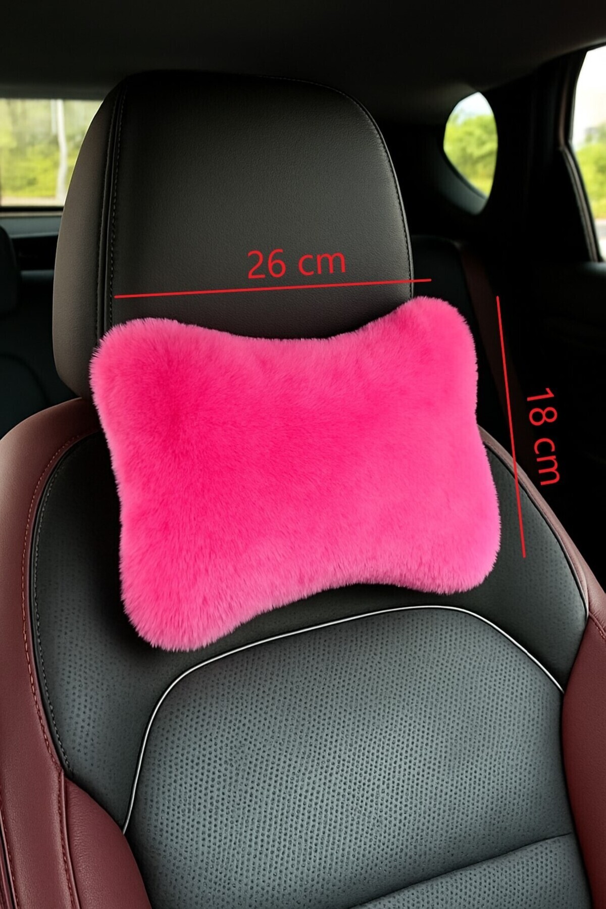 AYAZGRUP 2 Adet Peluş Pembe Oto Boyun Yastığı Boncuk elyaf Dolgulu Seyahat Boyun Yastığı İş Ofis Araba