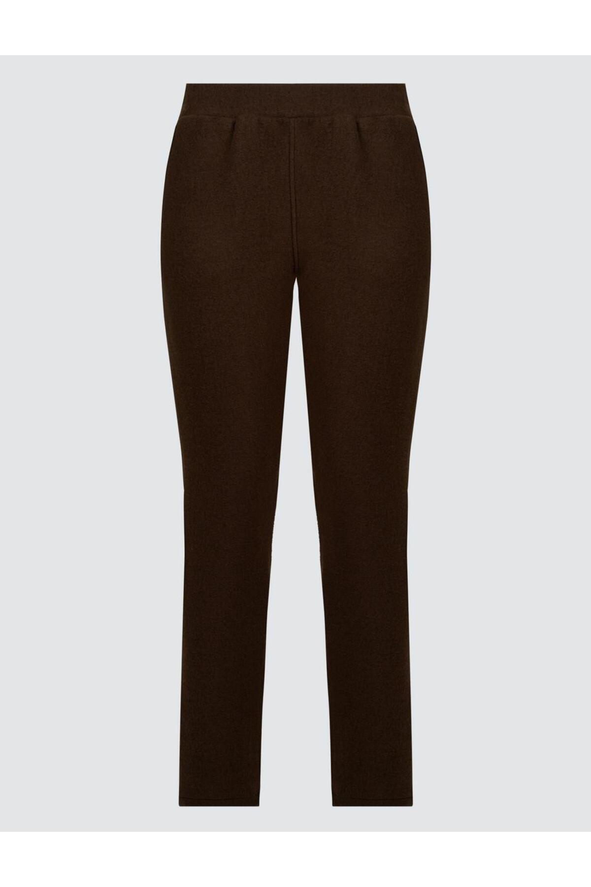 Jimmy Key-Σκούρο καφέ Slim Εφαρμογή Ψηλόμεσο Skinny Leg Fleece Πλεκτό Παντελόνι 7