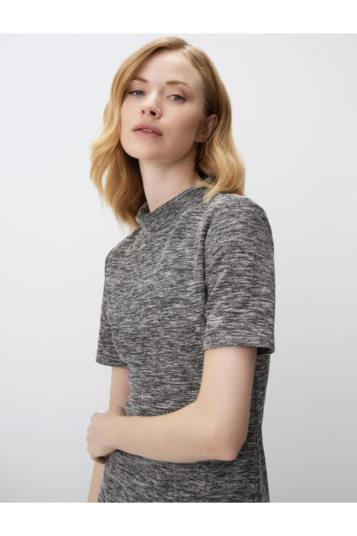 Jimmy Key-Gray Melange Straight Cut Half Turtleneck Knitted Dress Size: m 5