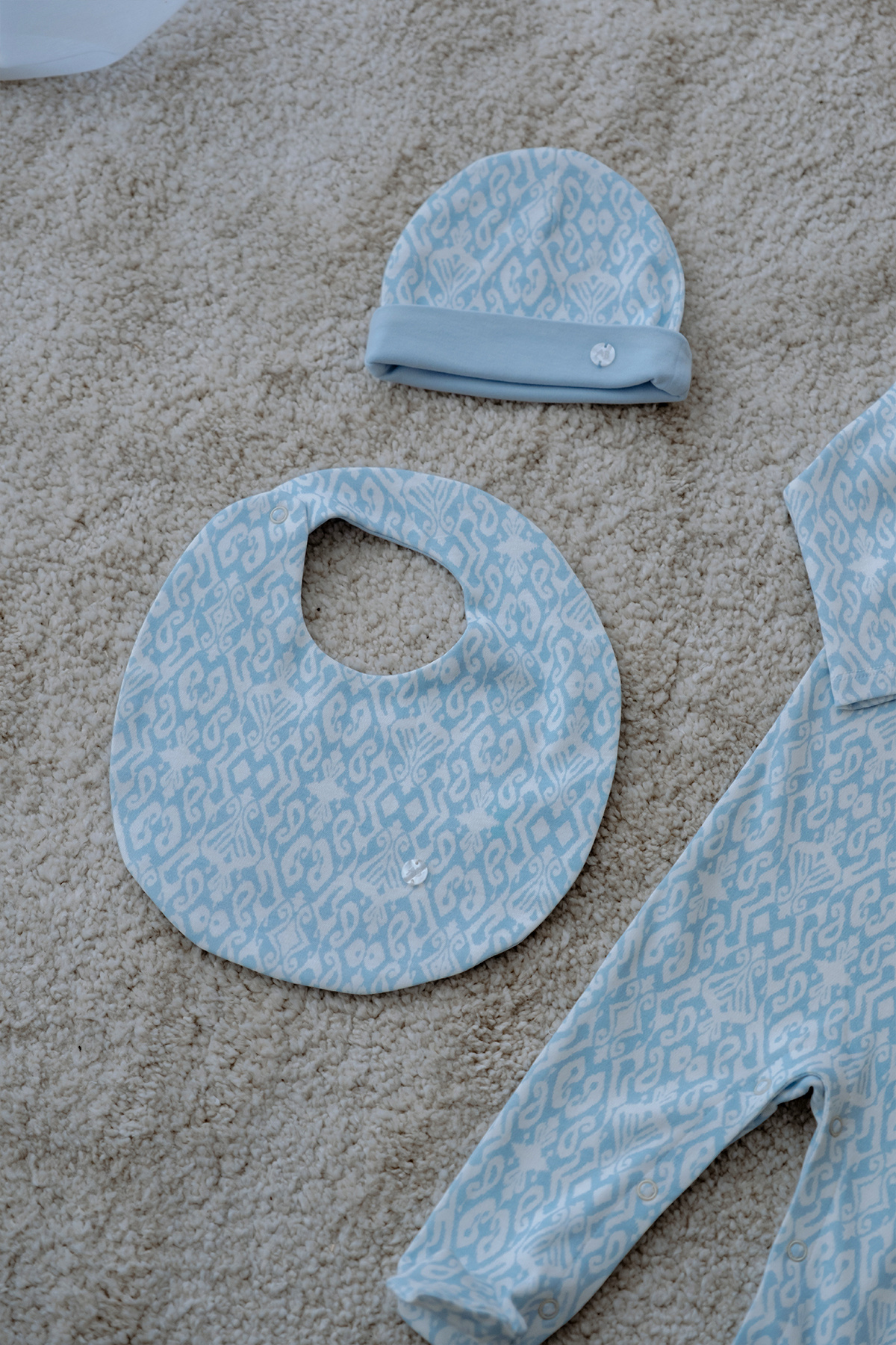 Atelier Babbi %100 Pamuk 3'Lü Yenidoğan Seti - İkat / Mavi fotoğrafı 3 (önizleme)