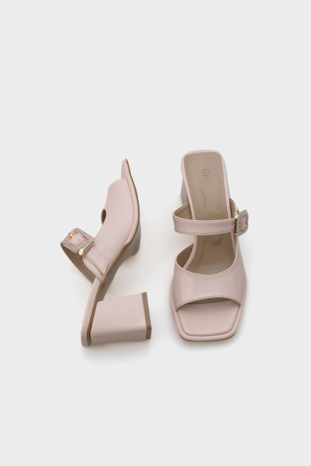 Capone Outfitters-Monika Blunt Toe Medium Heeled Stone Buckle Women's Slippers 3