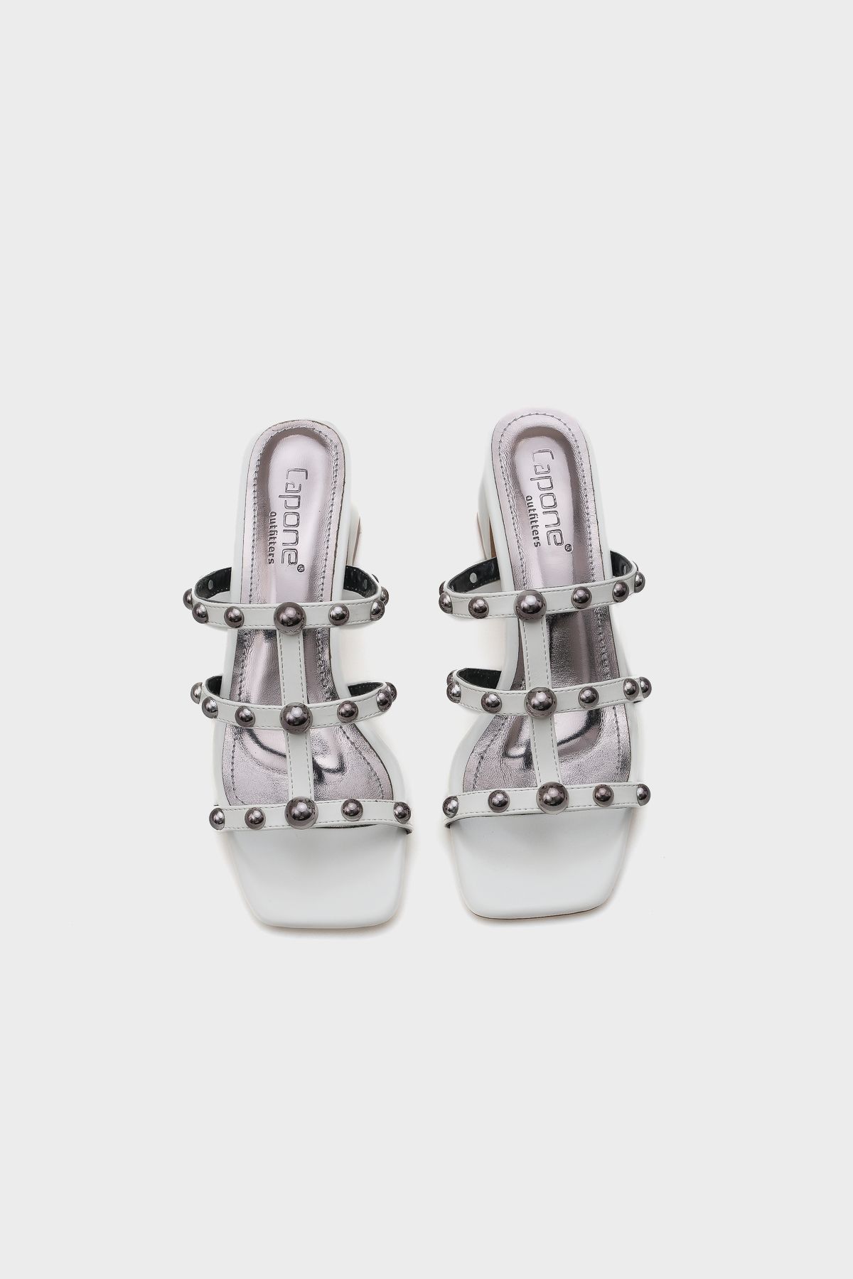 Capone Outfitters-Nela Medium Heeled Banded Women's Slippers with Metal Accessories 5