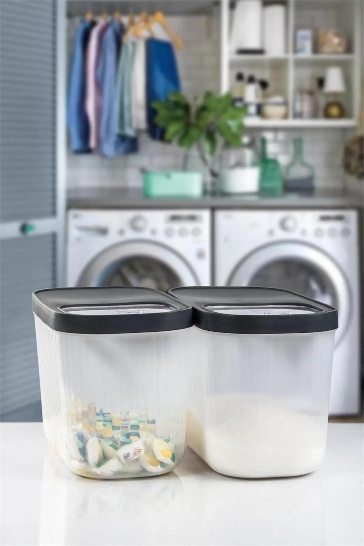 Bayev-3 Pieces Gray 10 Liter Food Pulses Storage Container - Detergent Tablet Storage Box with Trim Lid 6