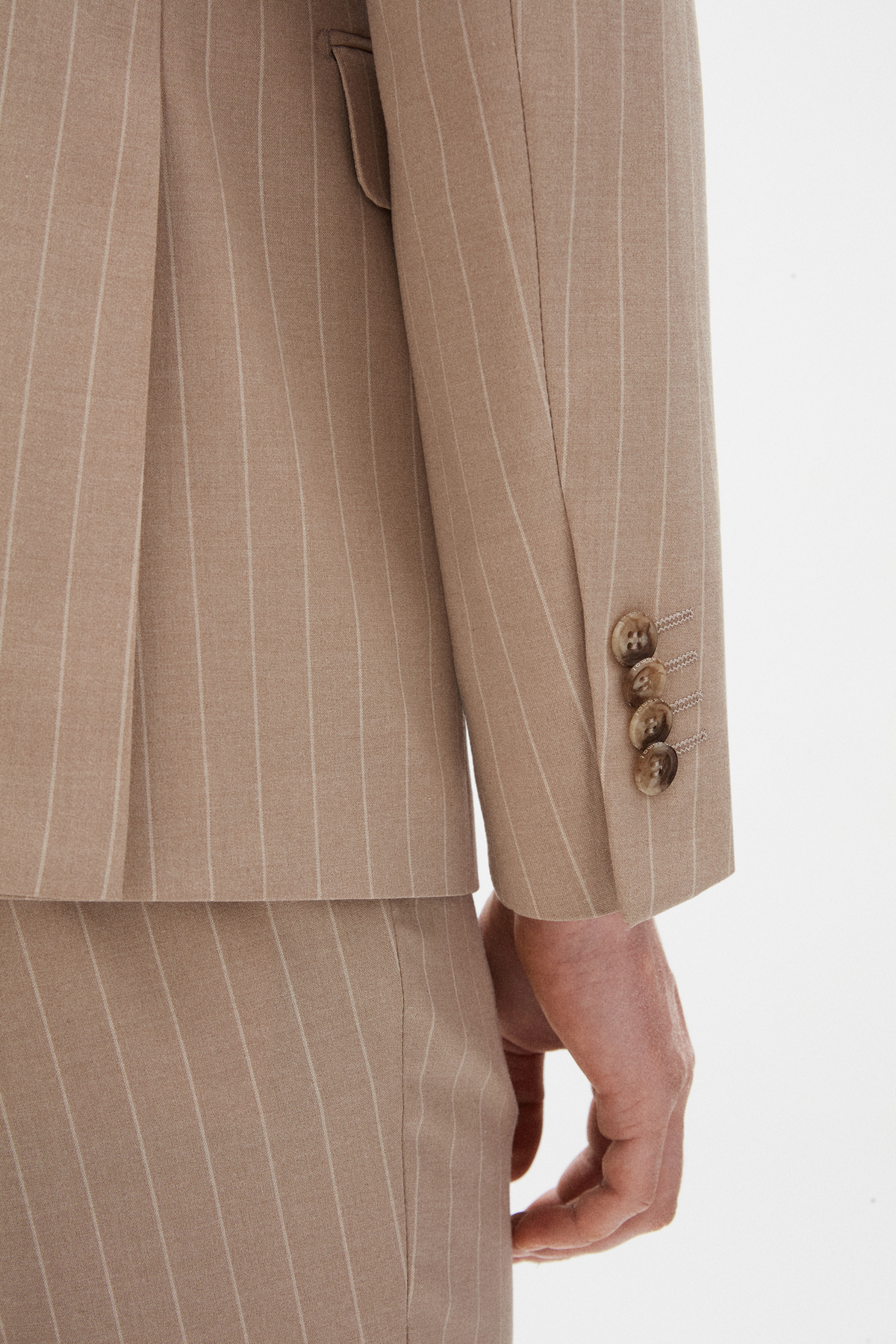 D'S Damat  Ds Damat Regular Fit Bej Çizgili Kruvaze Takim Elbise - Görsel 7