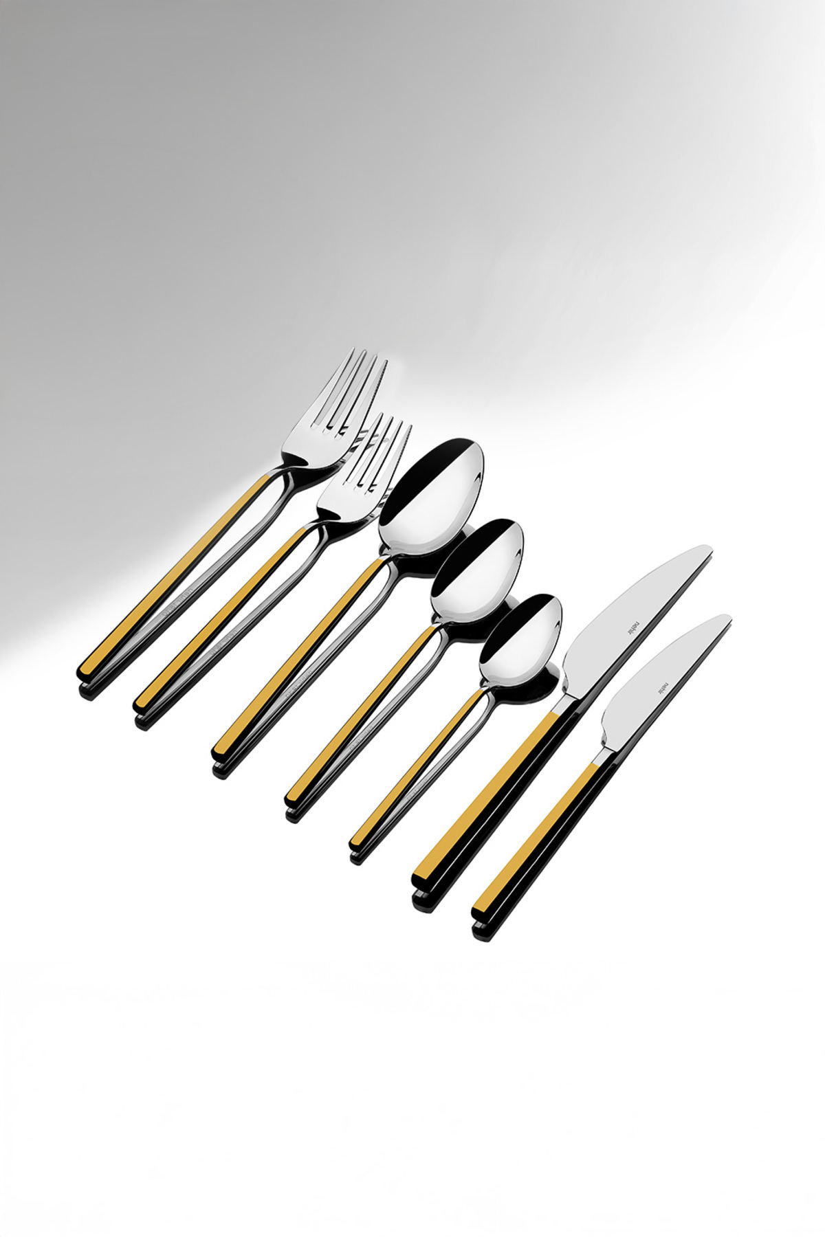 Nehir-Gloria Gold Satin 12-Person 84-Piece Leather Boxed Cutlery Set 3