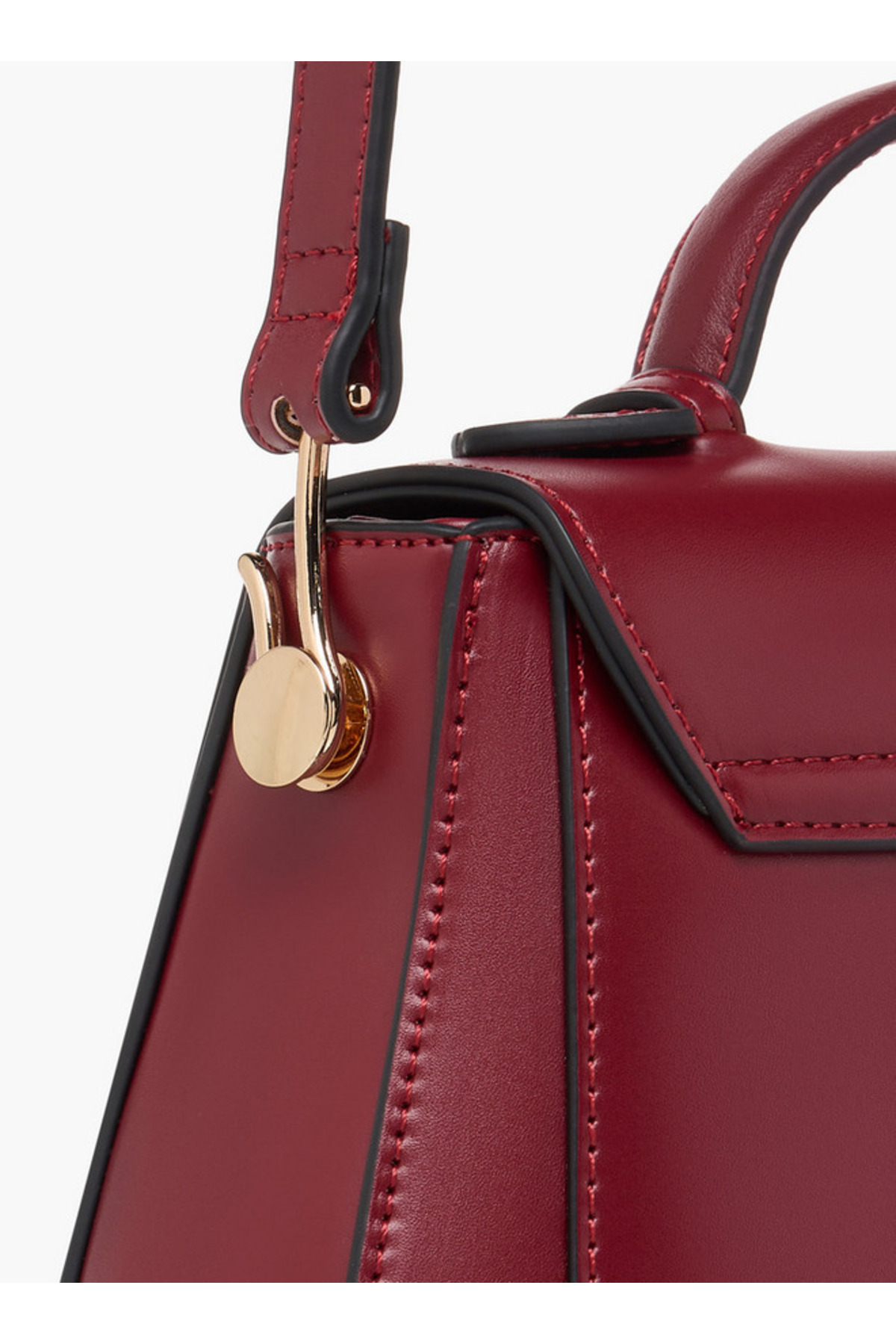 Paprika-Solid Satchel Bag with Button Closure 6