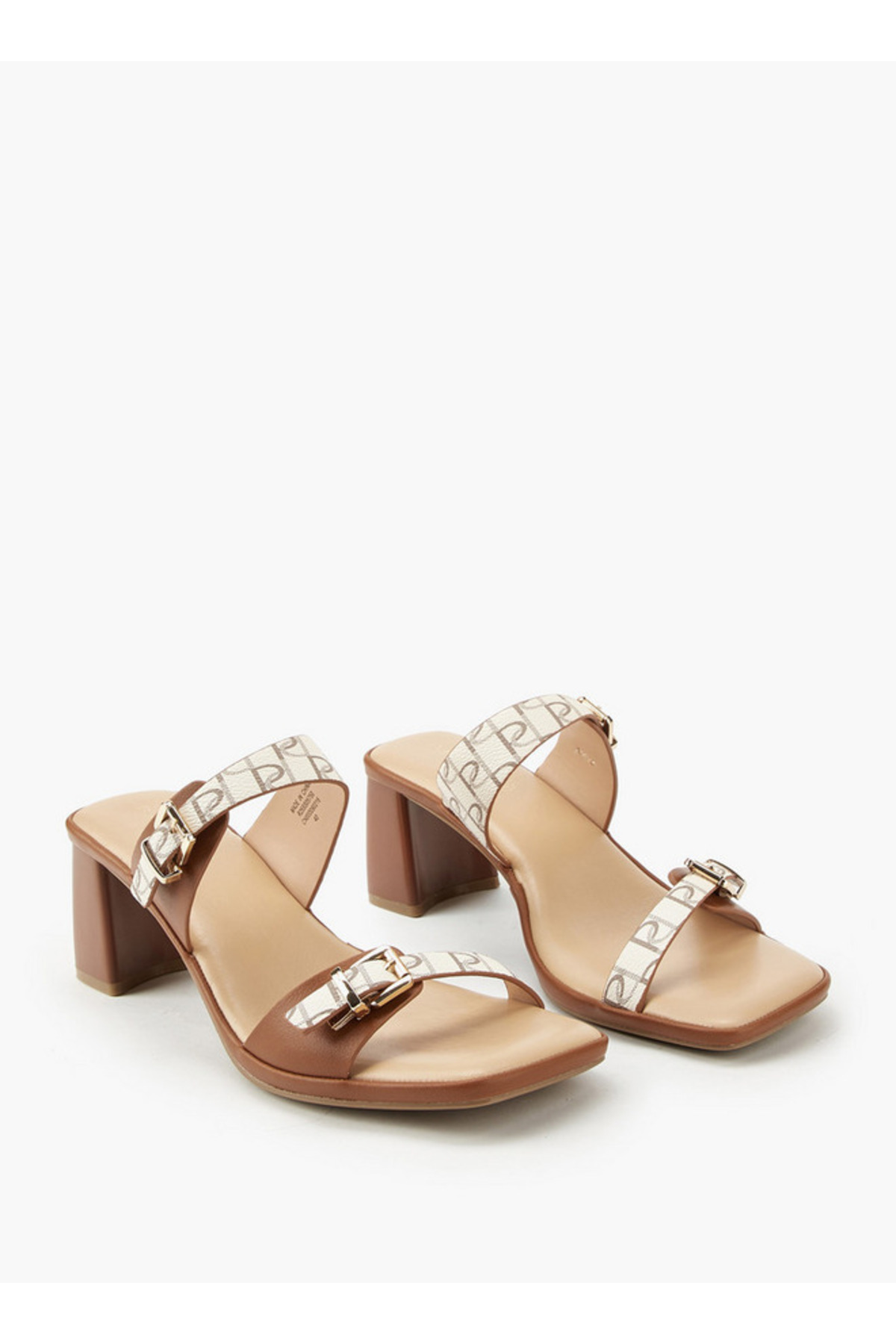 Paprika-Buckle Accent Slip-On Sandals with Block Heels 1