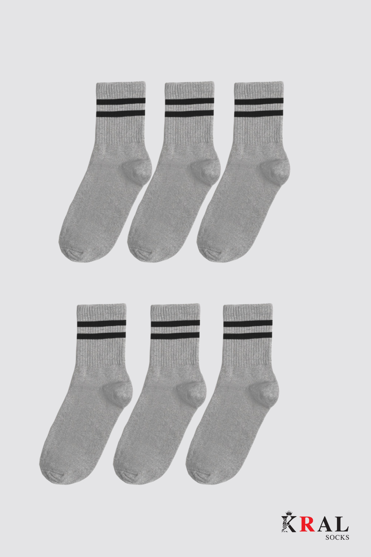 Lüx Kral 6 Çift Unisex Çizgili Pamuklu Kolej Tenis Çorap görsel 4