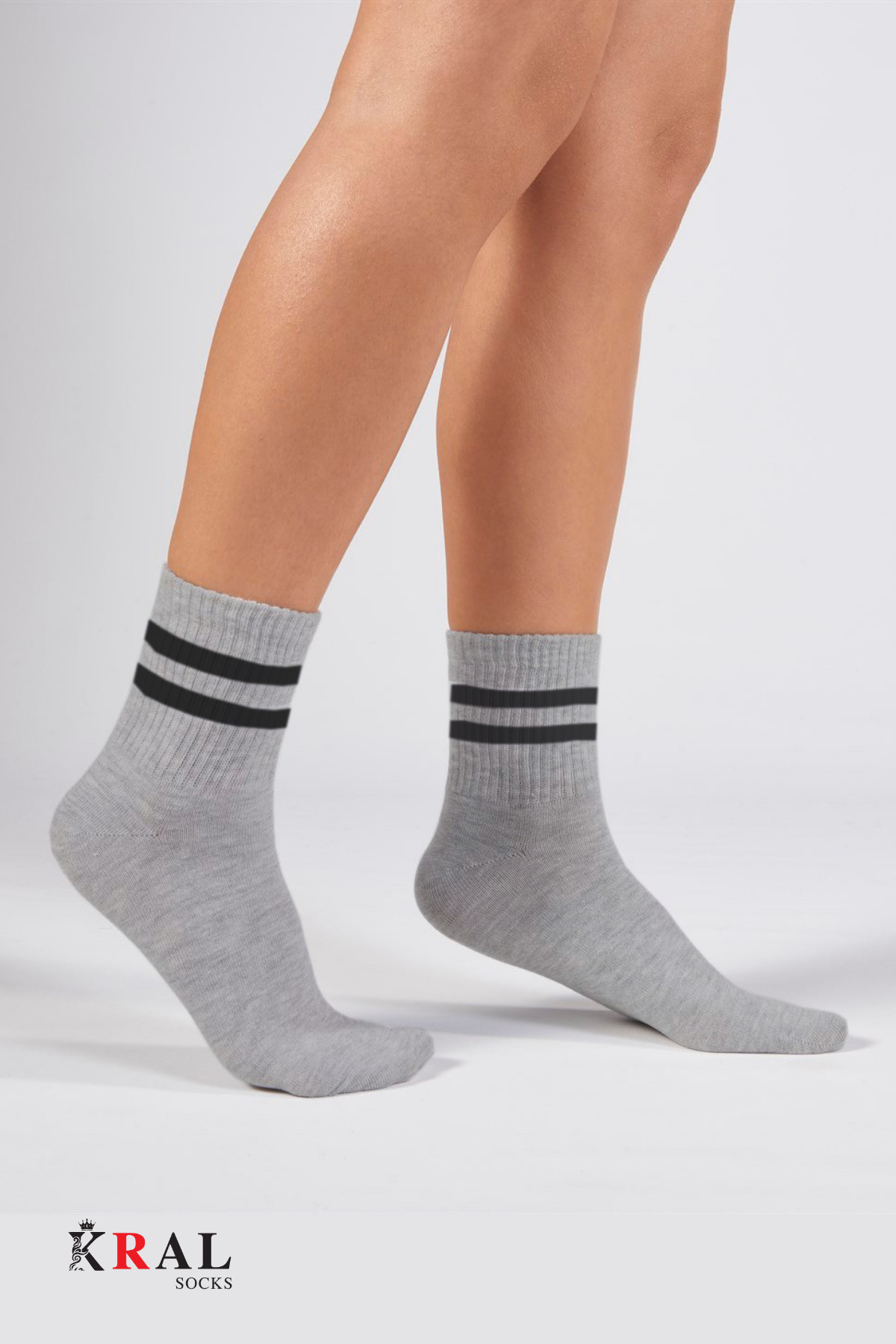 Lüx Kral 6 Çift Unisex Çizgili Pamuklu Kolej Tenis Çorap görsel 5