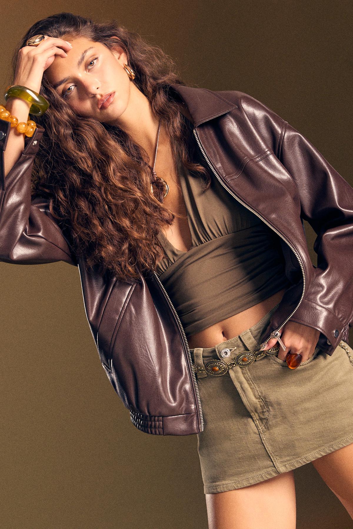 Stradivarius  Oversize Suni Deri Ceket - Görsel 3