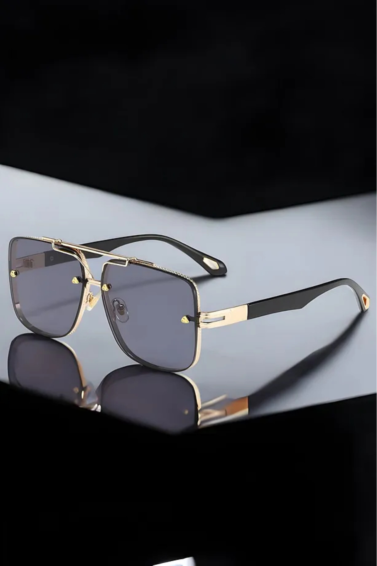 Chunky Frame Aybach Lüx Unisex Altın Çerceve Kare Siyah Güneş Gözlüğü görsel 3