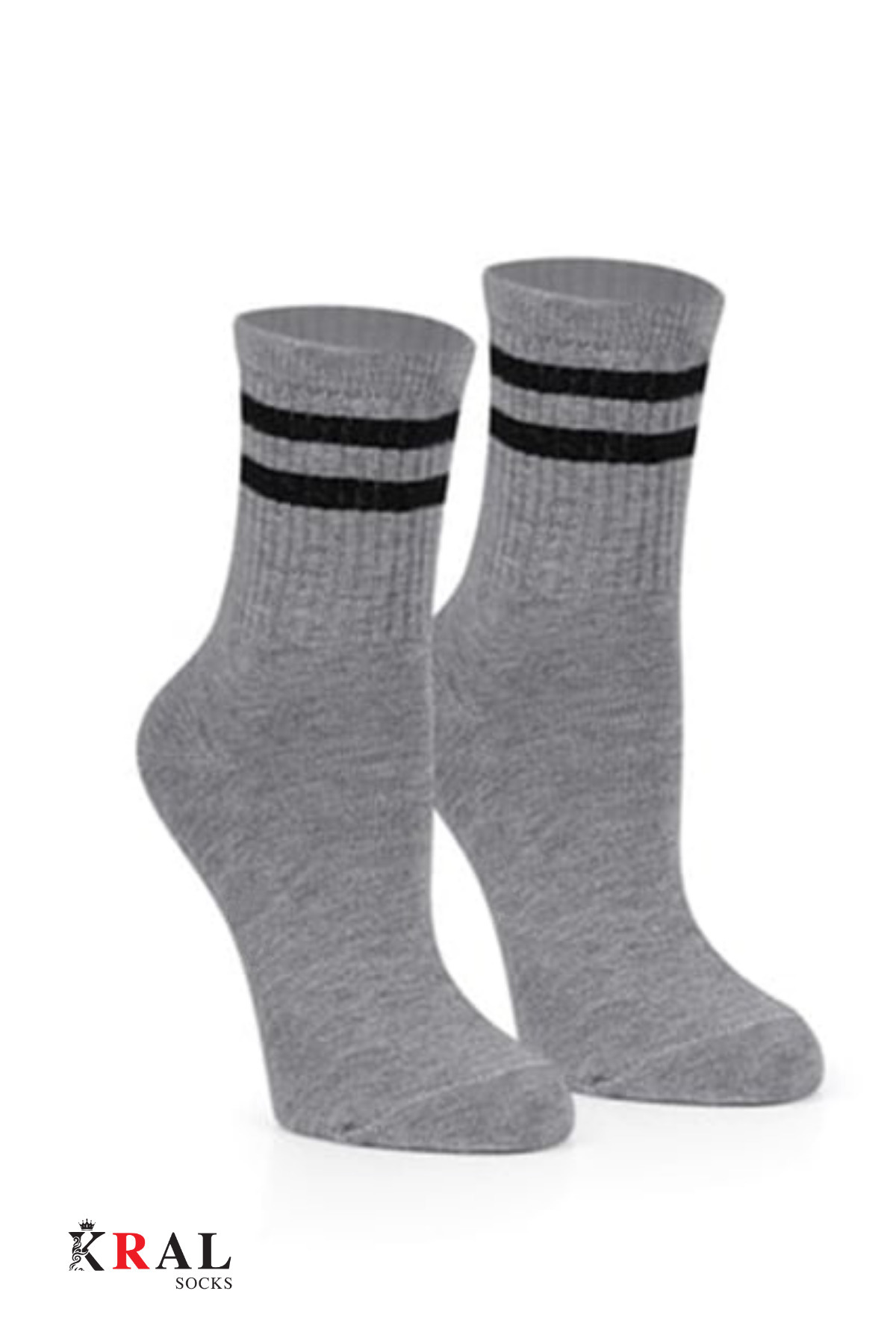 Lüx Kral 6 Çift Unisex Çizgili Pamuklu Kolej Tenis Çorap görsel 7