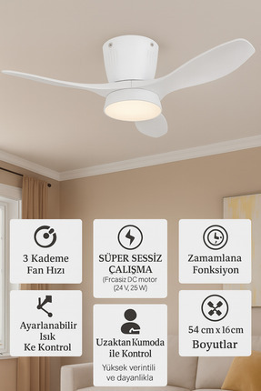 Kılıforyum Modern Dekoratif LED Işıklı Tavan Vantilatörü | Süper Sessiz Motor...