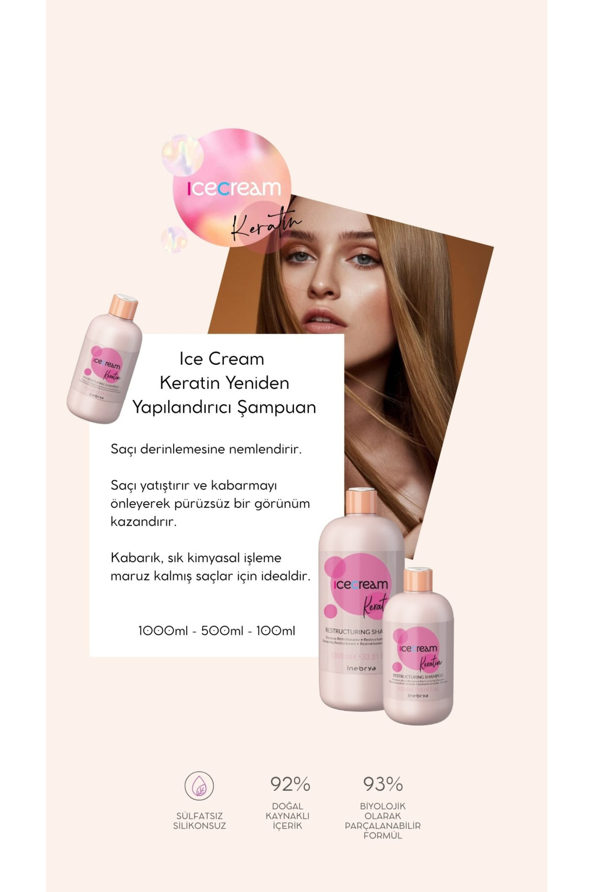 Ice Cream Keratin Şampuan Yoğun İşlem Görmüş Saçlar İçin Onarım Şampuanı 100ml — TYCG64E9XN172285970542407 — تصویر 4 از 5