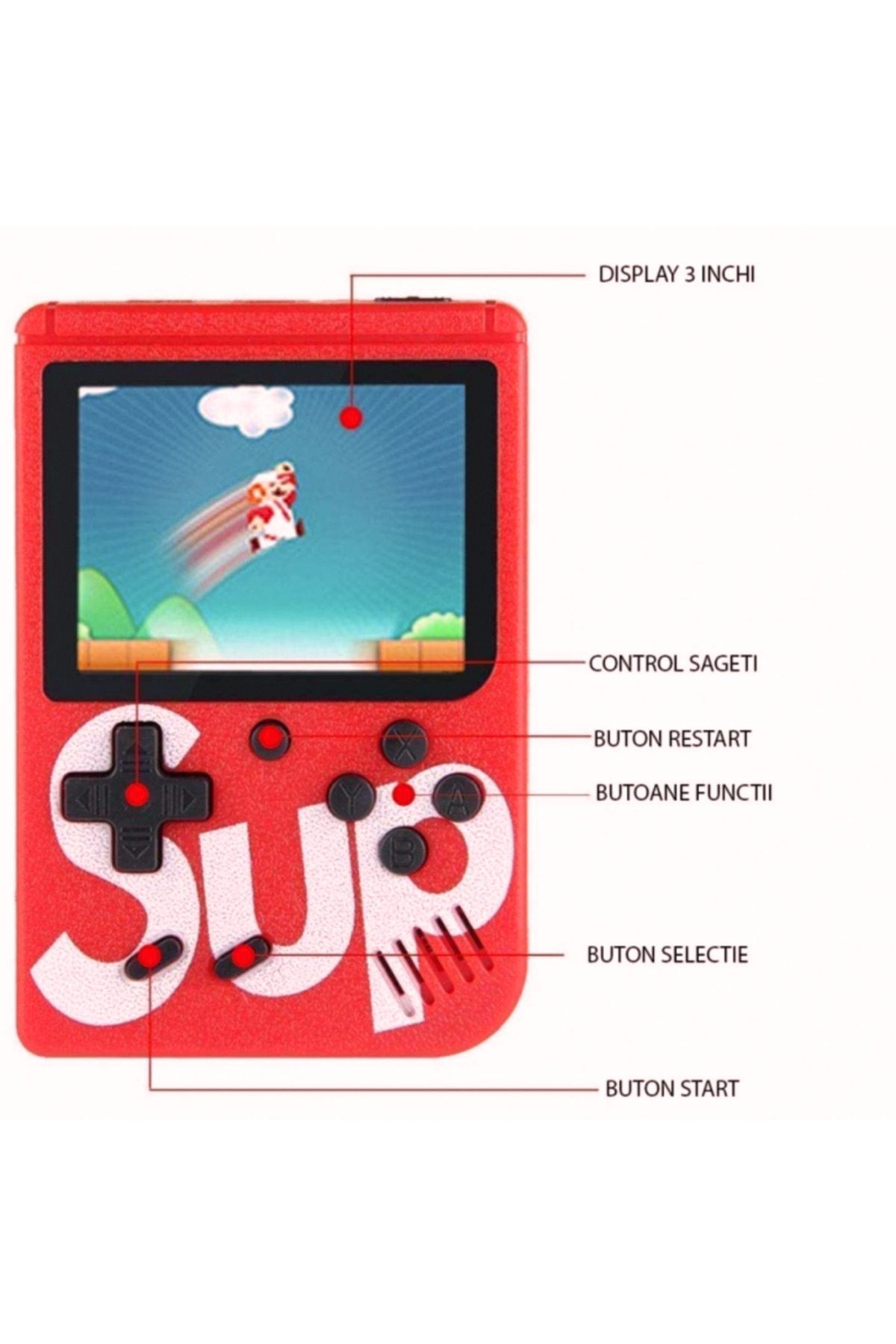 barste-Mini portable console 400 games, rechargeable battery, joystick, TV connection 4