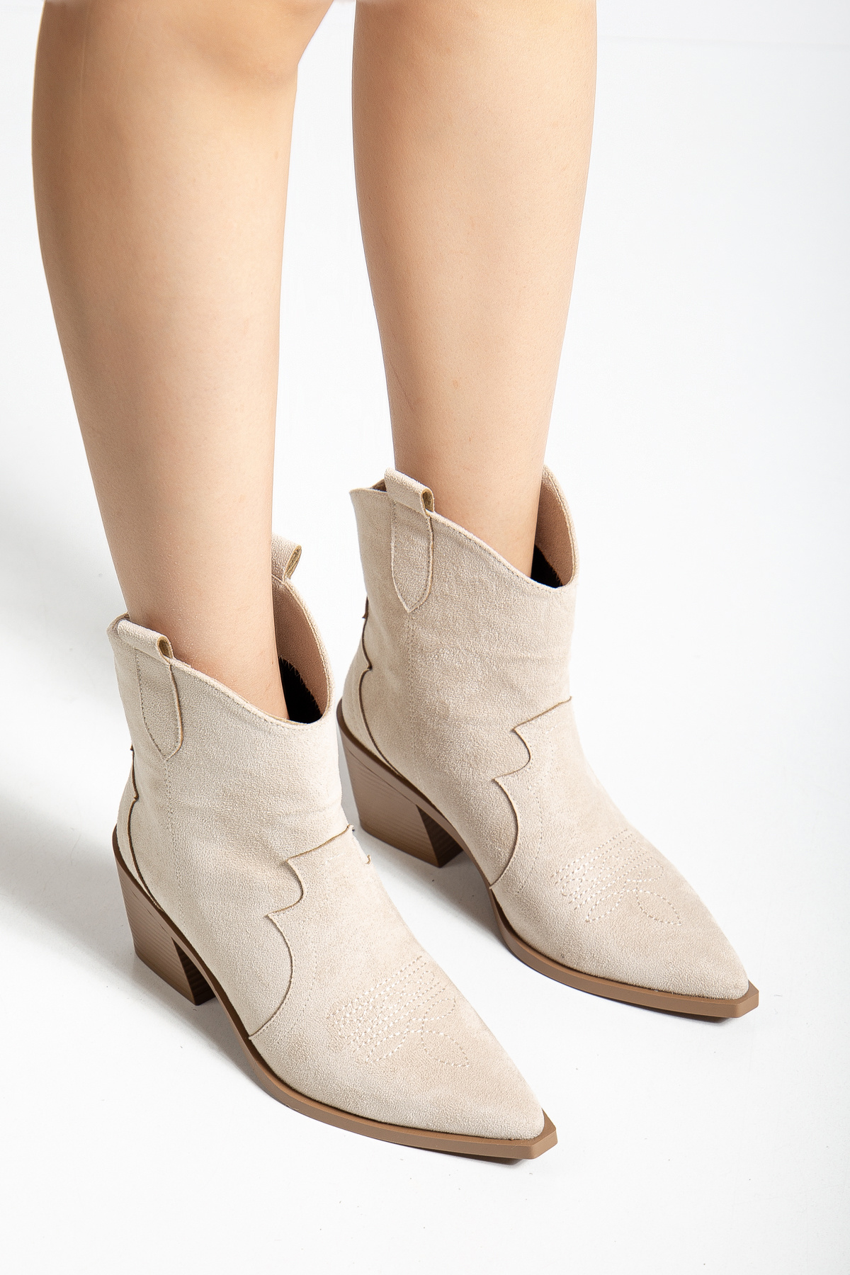 DENORA-Mink Stone Cream Tan Beige Matte Suede Western Cowboy Boots 5