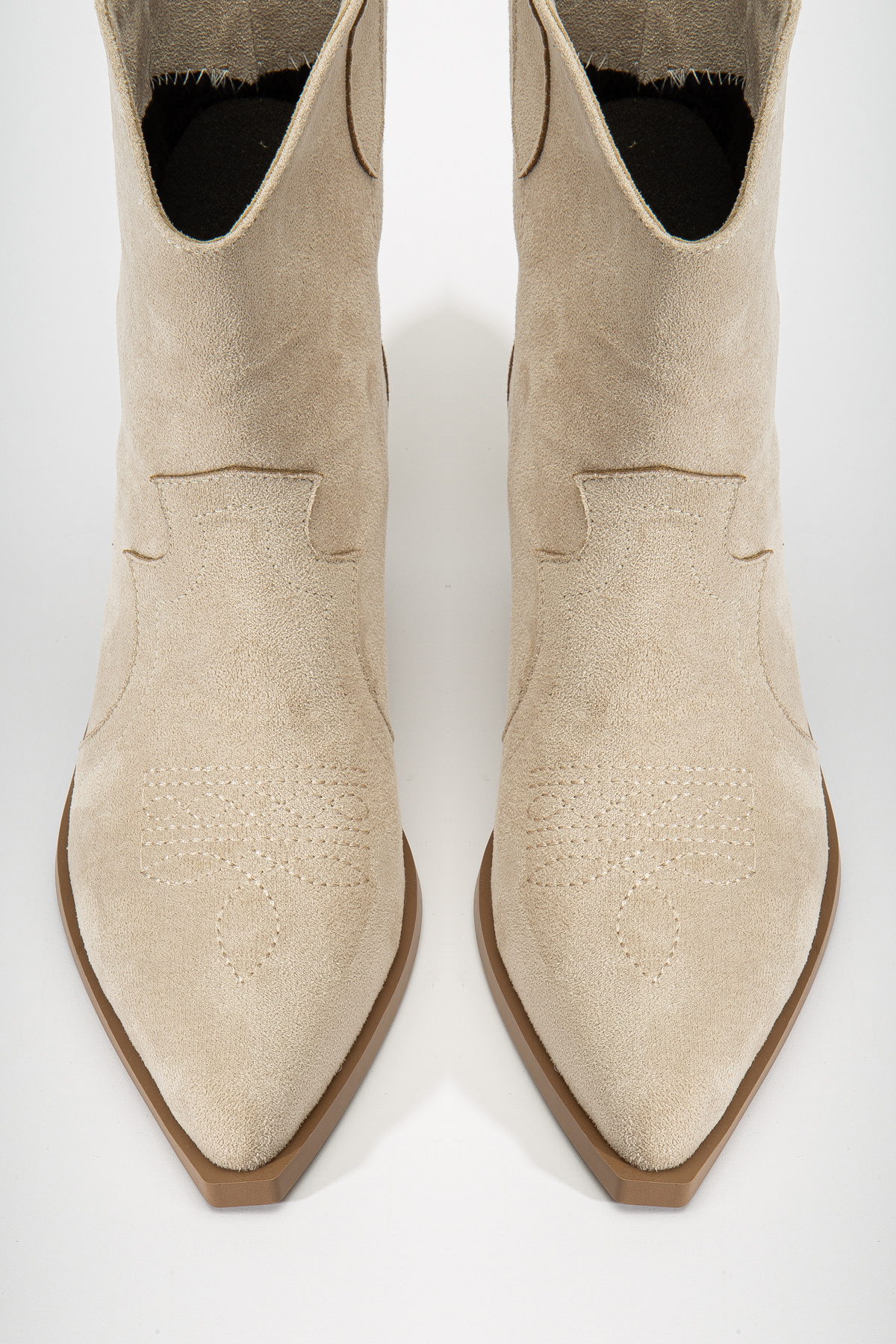 DENORA-Mink Stone Cream Tan Beige Matte Suede Western Cowboy Boots 3