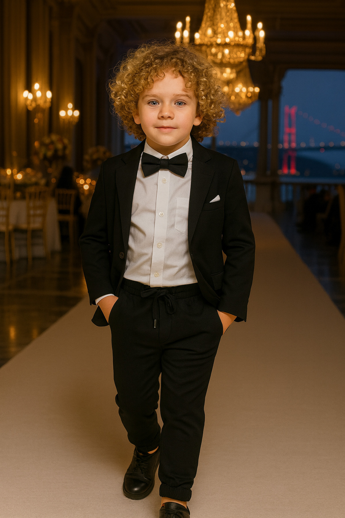 inowesta Boys' Jacket Shirt Trousers Bow Tie Three-Piece Suit 4 Pieces (Choose One Size Larger)