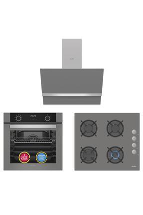 Simfer 10 Fonksiyon Airfry Gri 3'lü Ankastre Set ( Fırın + Ocak + Davlumbaz)