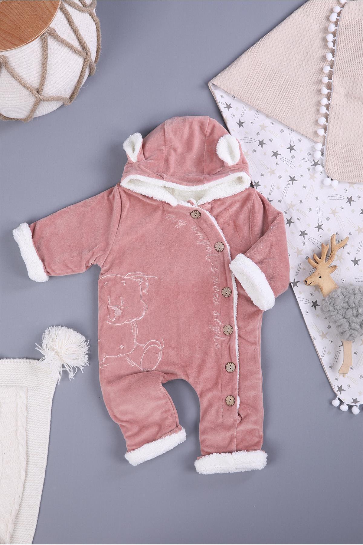 Babyhola Kadife Velsoft Astarlı Kışlık Unisex Bebek Çocuk Tulum 3200 fotoğrafı 2 (önizleme)