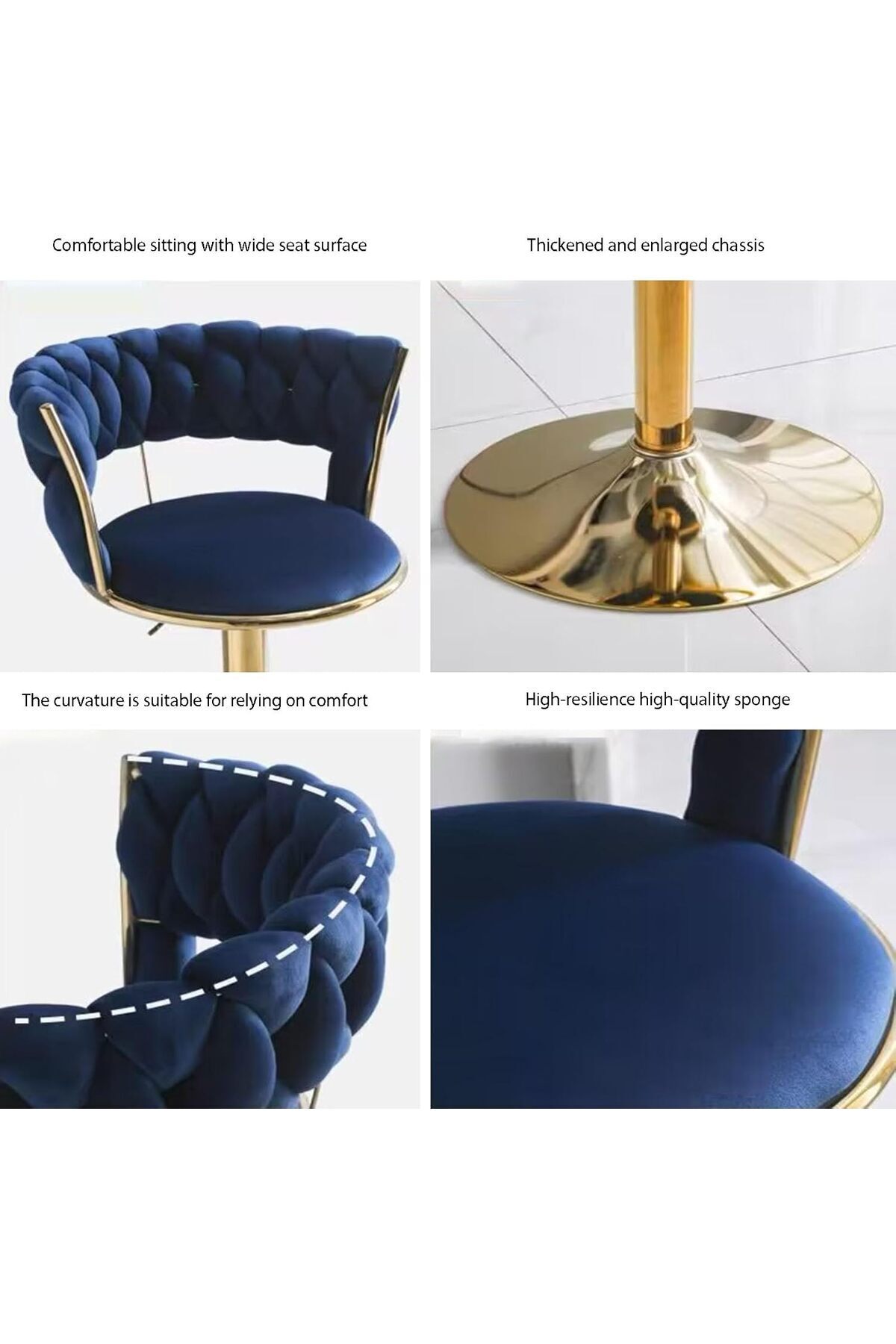 Generic-Swivel Bar Stools - Height Adjustable Counter Stools with Gold Base, Low Braided Back 5