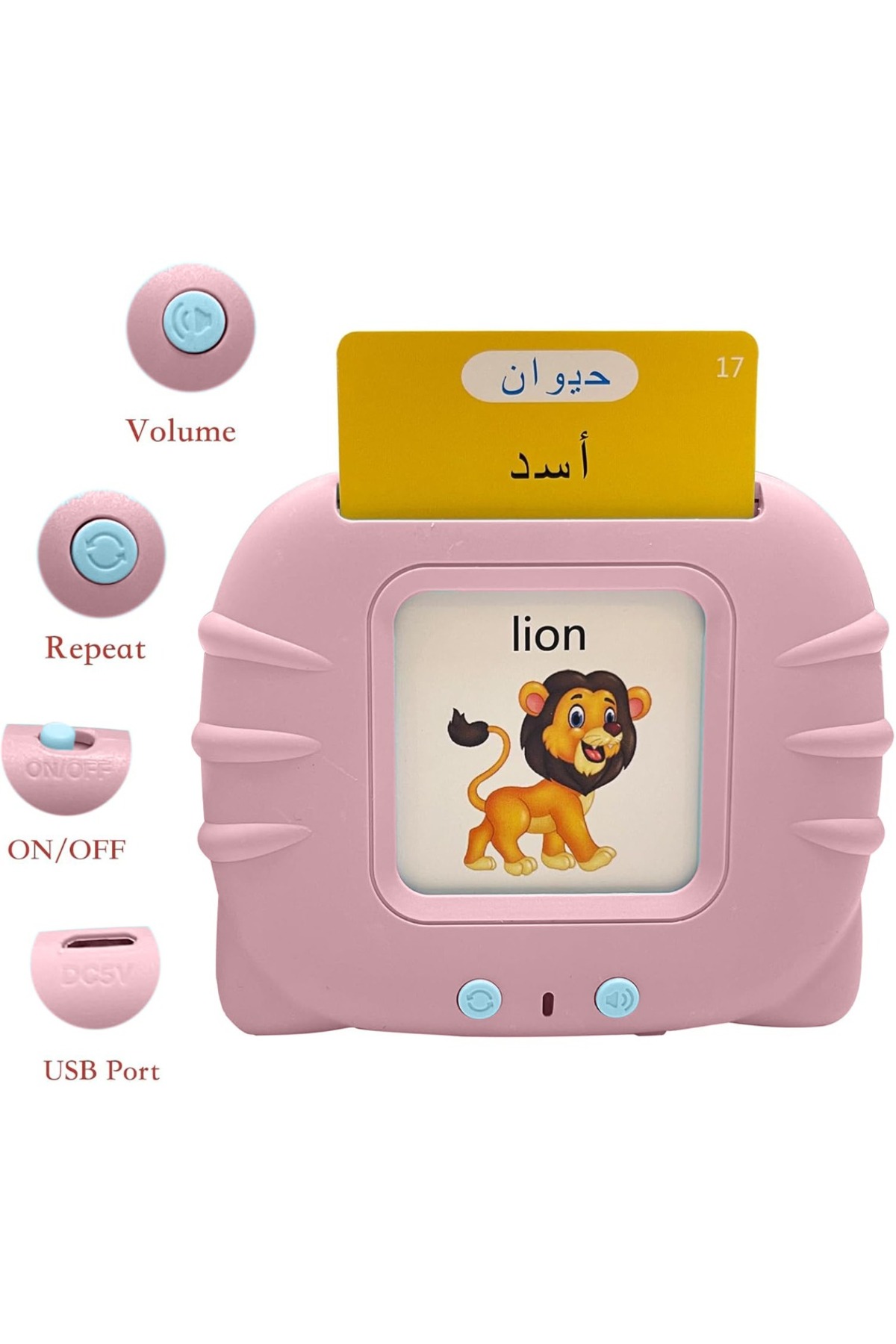 فلشکارتهای آموزشی صحبتکننده به زبان انگلیسی و عربی برای کودکان ۱ تا ۶ ساله، شامل ۲۲۴ واژه، هدیه برای کودکان، رنگ صورتی