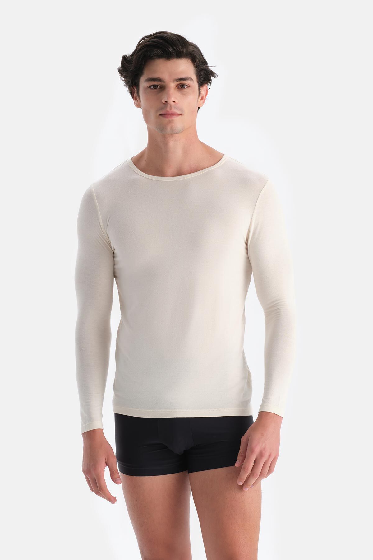 Dagi-Ecru D1051 Modal Cashmere Crew Neck Long Sleeve Top 5
