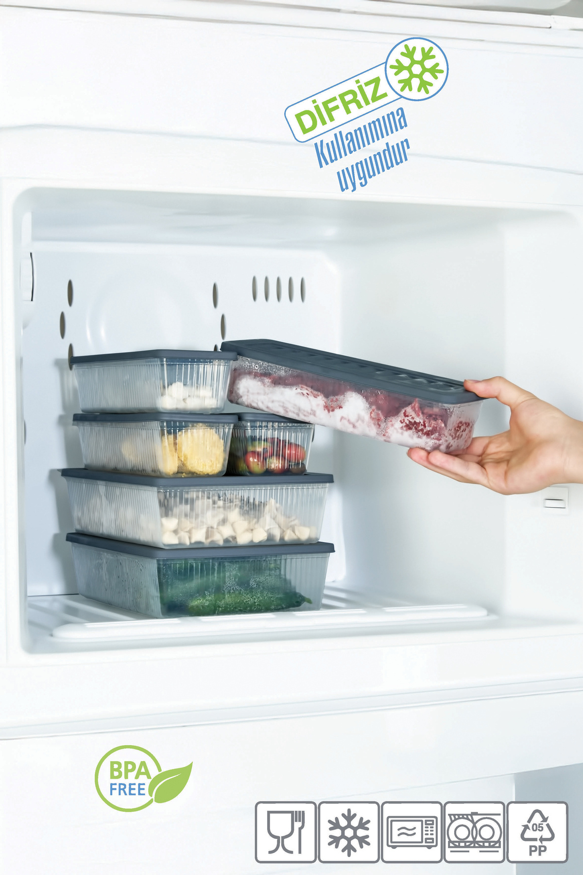 VİGENTİNO-Set of 4 Refrigerator Organizer Microwave and Freeze Suitable Storage Container 4 X 2400 ml 5