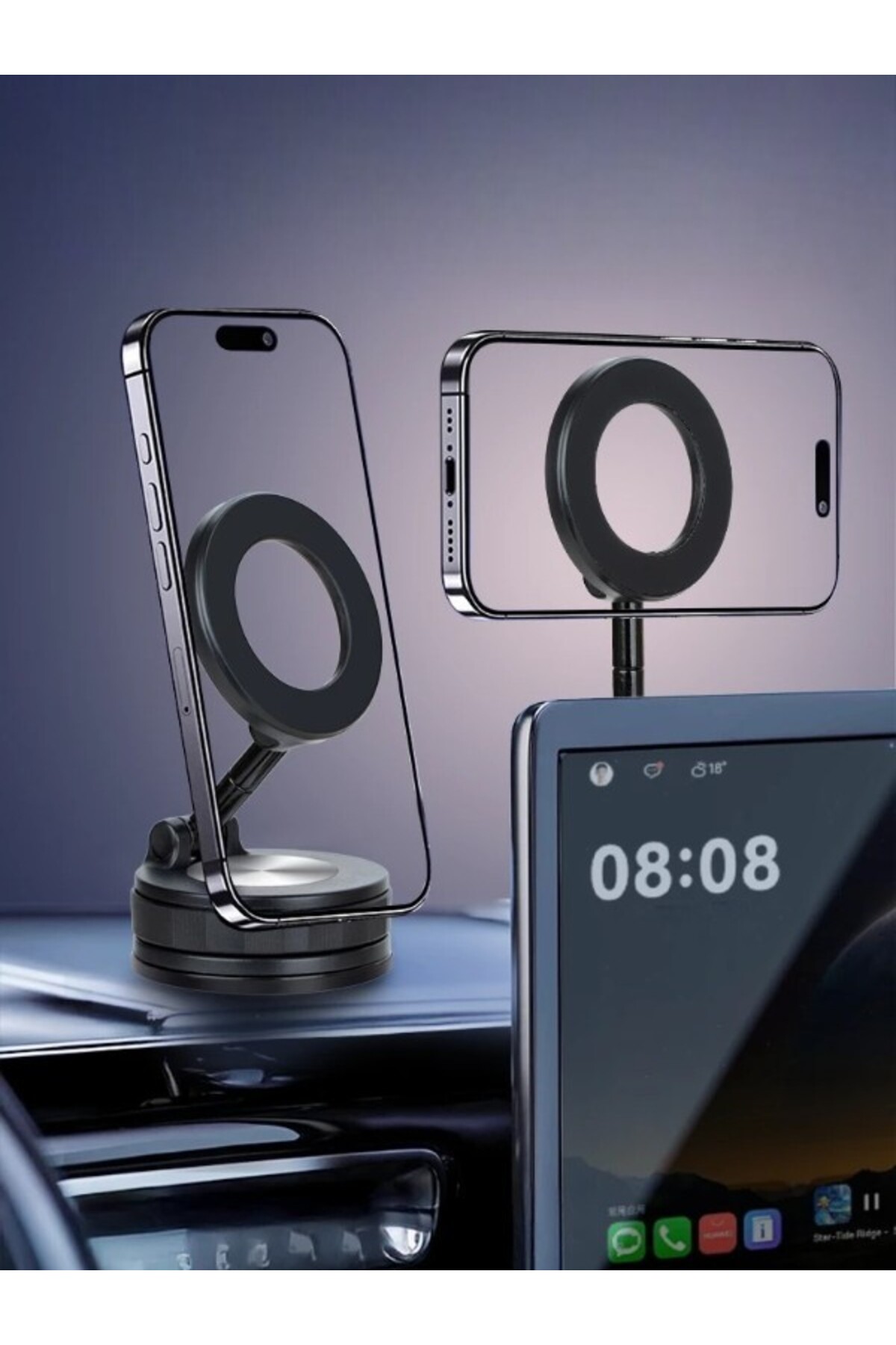Yapışkan Vantuzlu Araç İçi Telefon Tutucu Magsafe Uyumlu Sağlam Tutuş Vakum Katlanabilr Ayarlanabilr