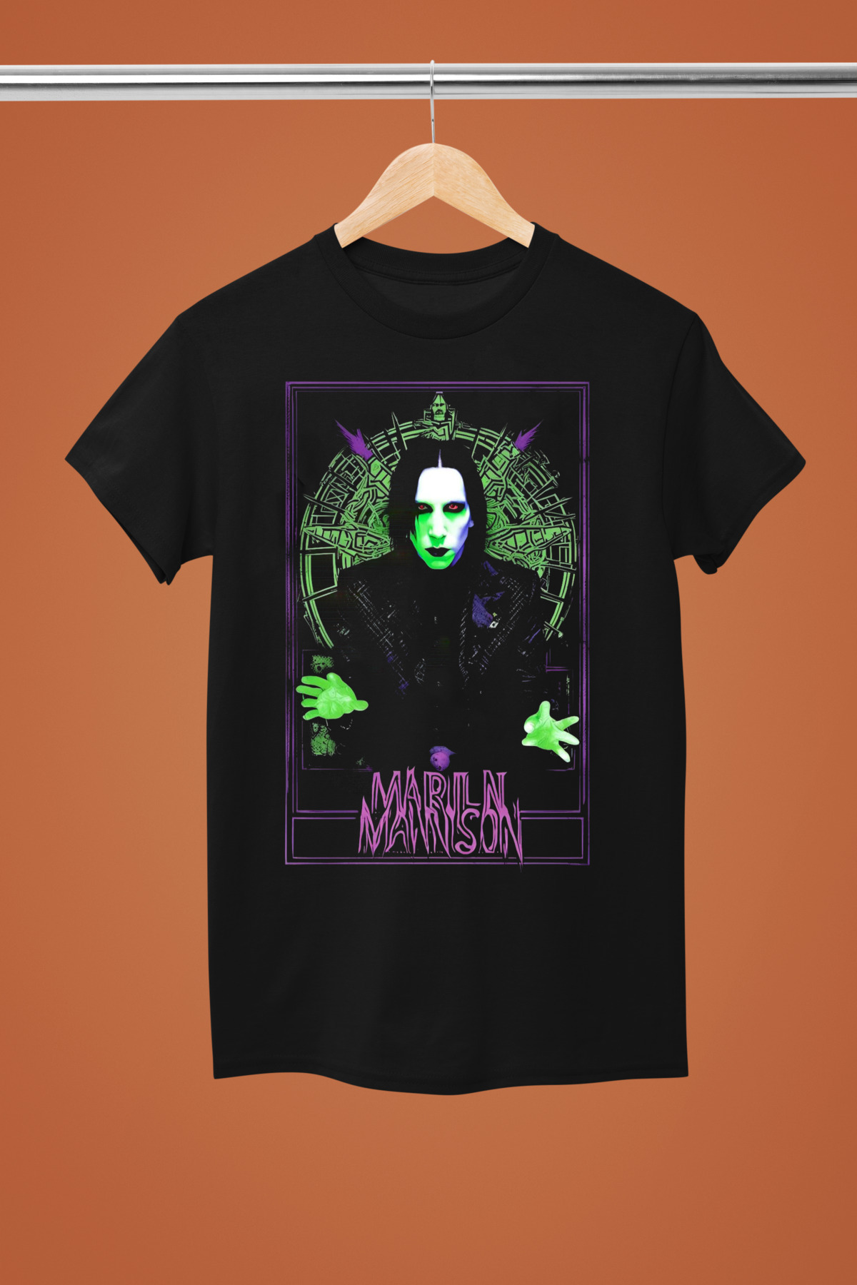 MAGORS MARILYN MANSON BASKILI PAMUKLU KISA KOLLU REGULAR KALIP