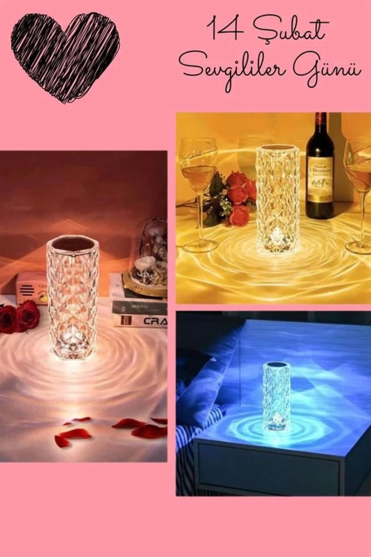 TUBA BENİAN Sevgililer Gününe Özel Romantik Kristal Gece Lambası Sevgiliye Hediye