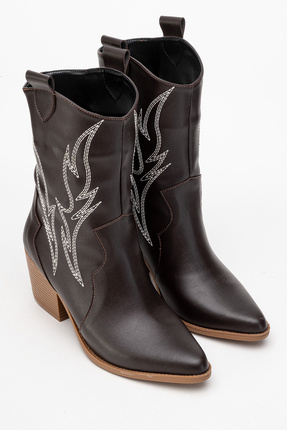 by selvi Lukka Shoes Carla Kadın Acı Kahve Cilt Nakışlı Dallas Western Kovboy...