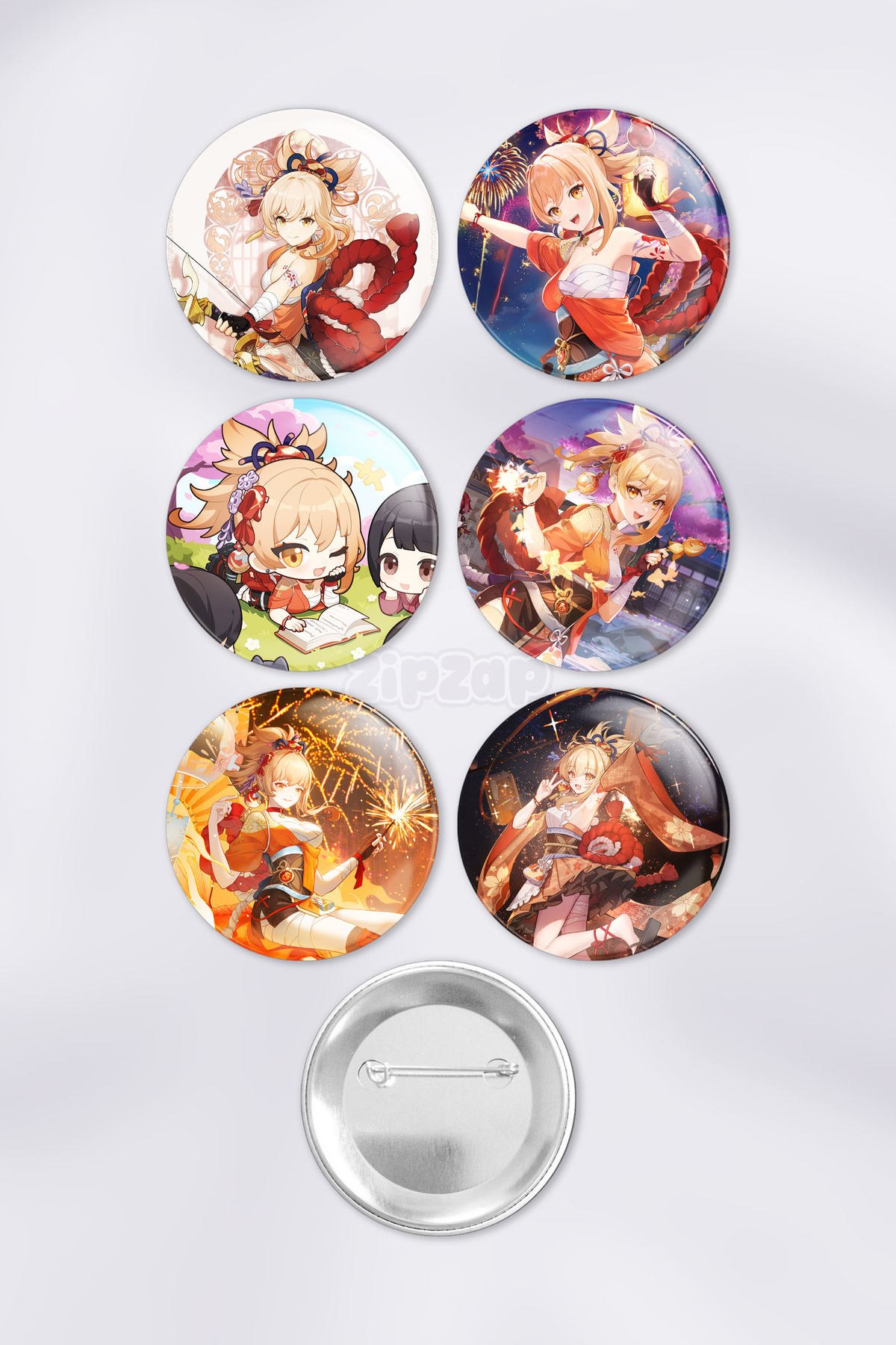 Yoimiya Genshin impact Bag Ornament Badge Pin Button Badge Set (6PCS)
