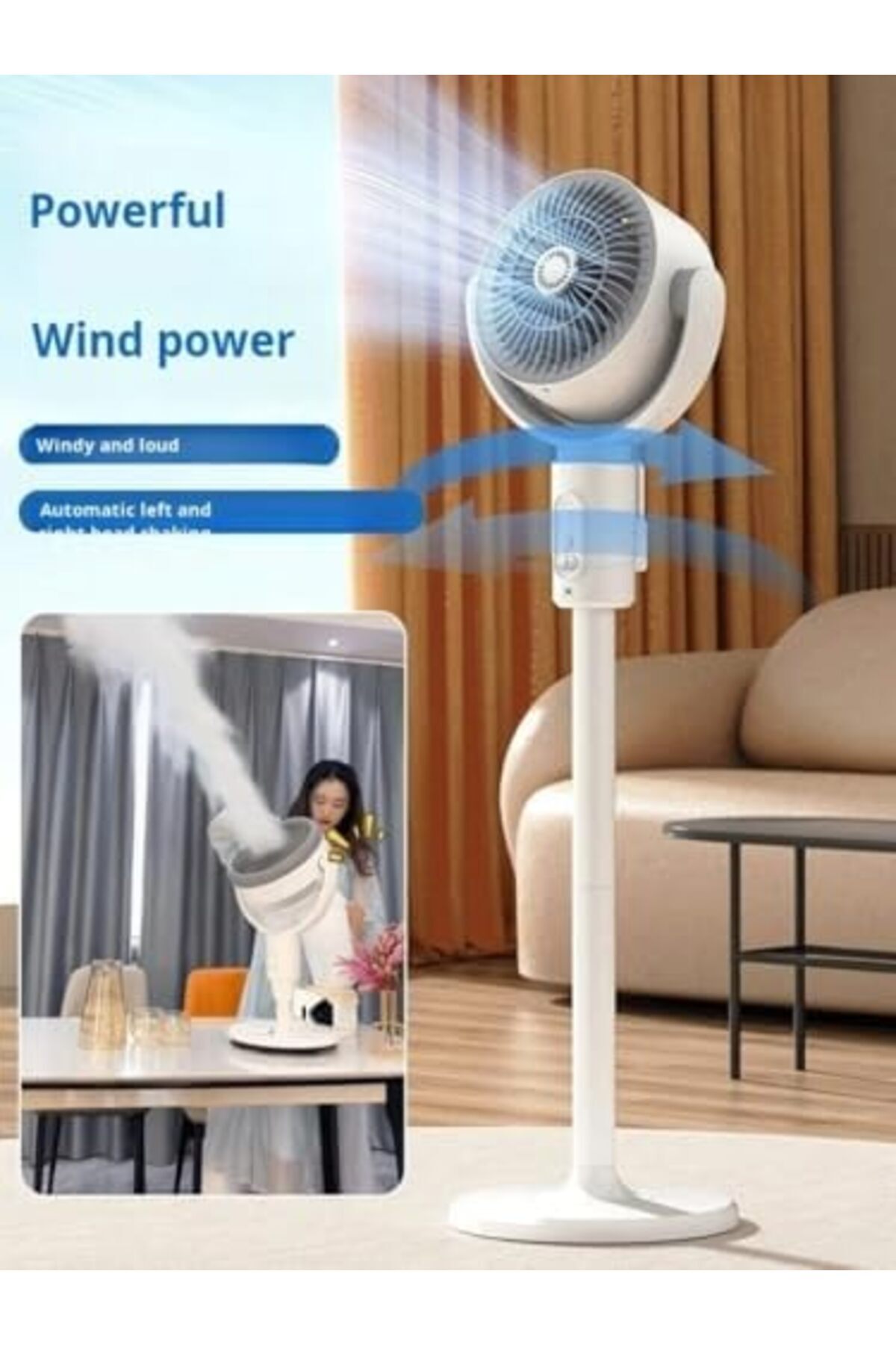 Generic-Rechargeable Fan with 90°+360° Rotation: Adjustable 3-Height Floor Fan with 5-Speed Quiet Air Circ 2