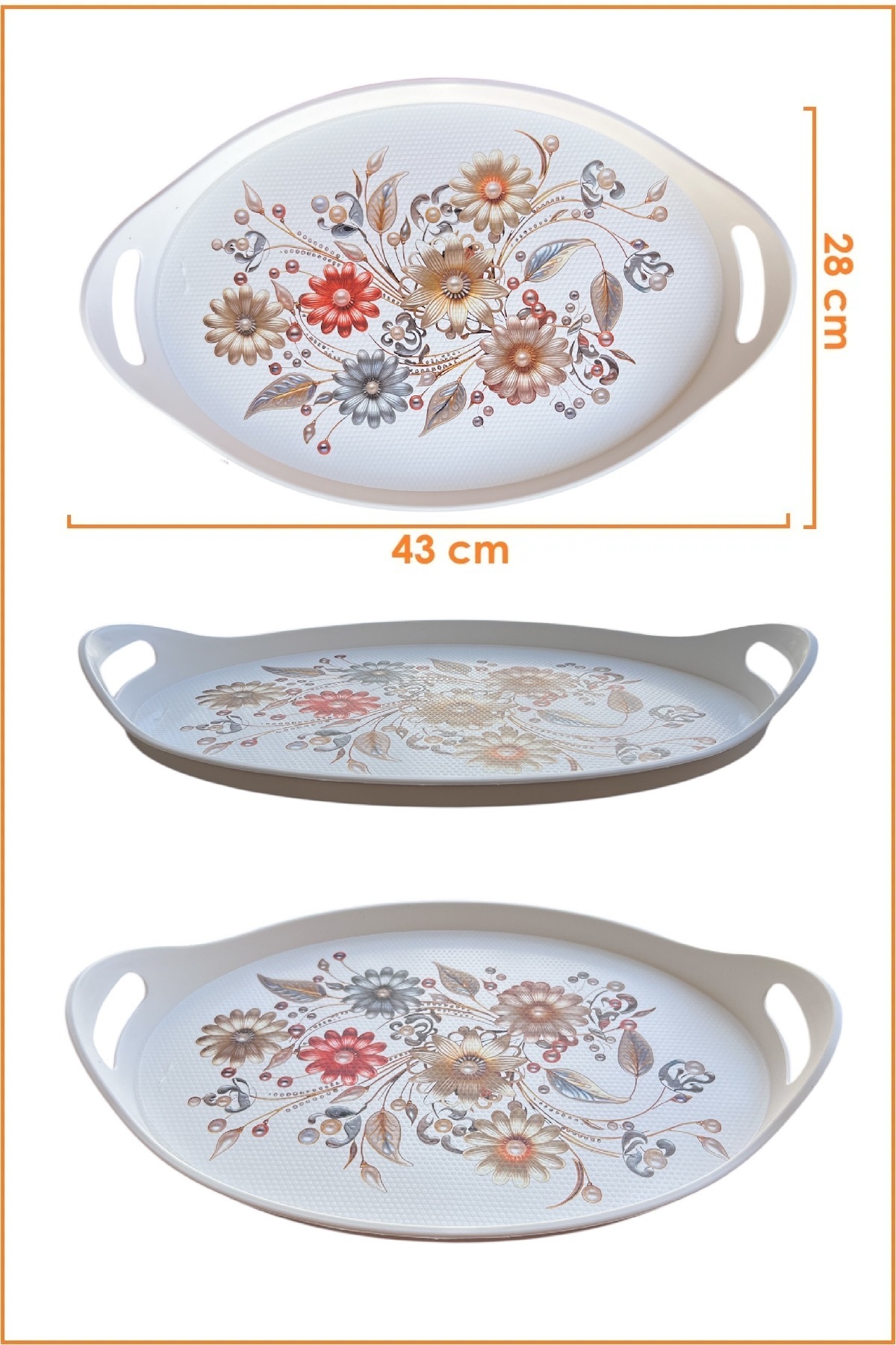 Oval Tea & Coffee Serving Tray, 43x28 cm, 1 Piece