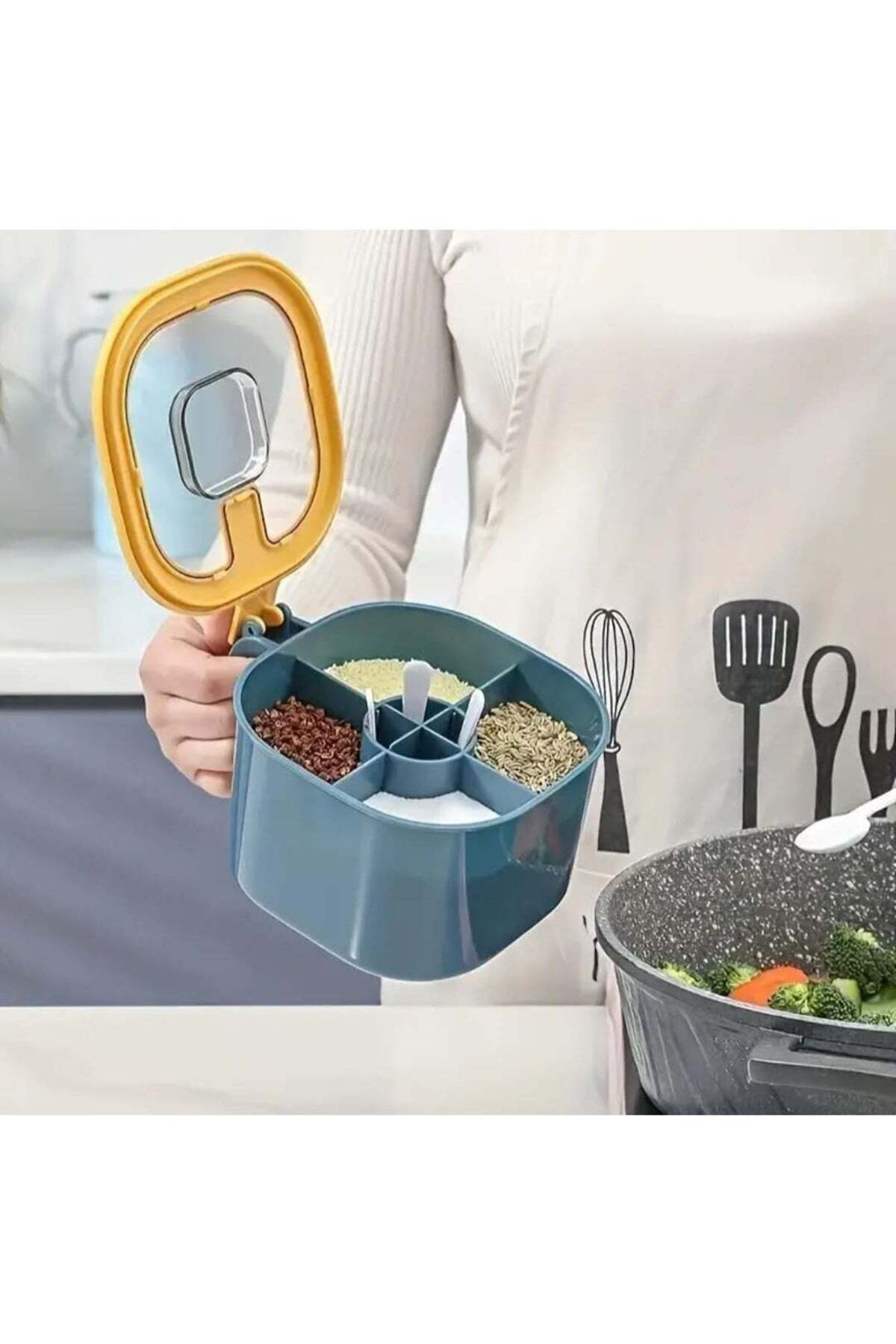 Generic-LDQ 4-in-1 Large Capacity Spice Organizer Set with Lids and Spoons- Durable ABS Material, Perfect F 1