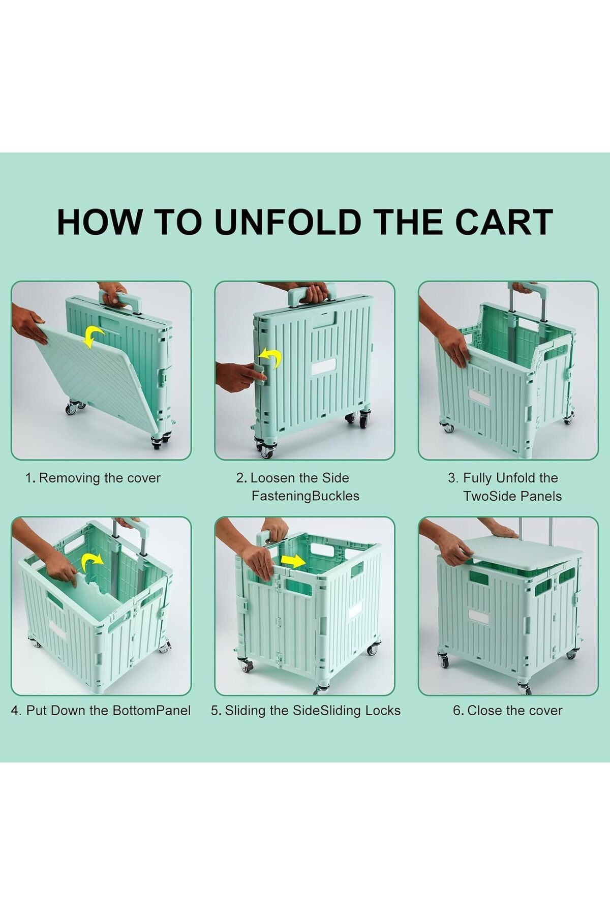 Generic-FALAHOM 65L Folding Utility Cart, Heavy Duty Rolling Grocery Cart with 4 Rotate Wheels, Telescoping 8